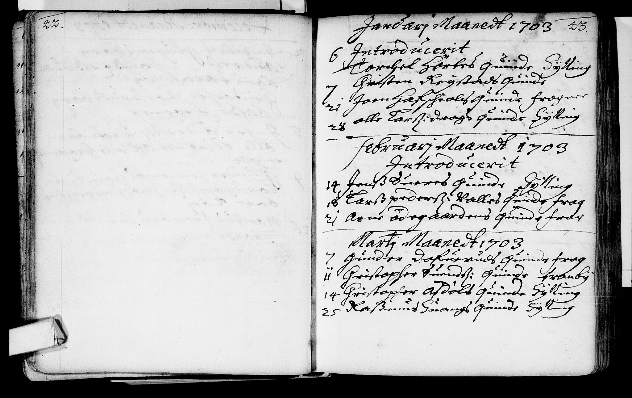 Lier kirkebøker, AV/SAKO-A-230/F/Fa/L0002: Parish register (official) no. I 2, 1701-1726, p. 42-43