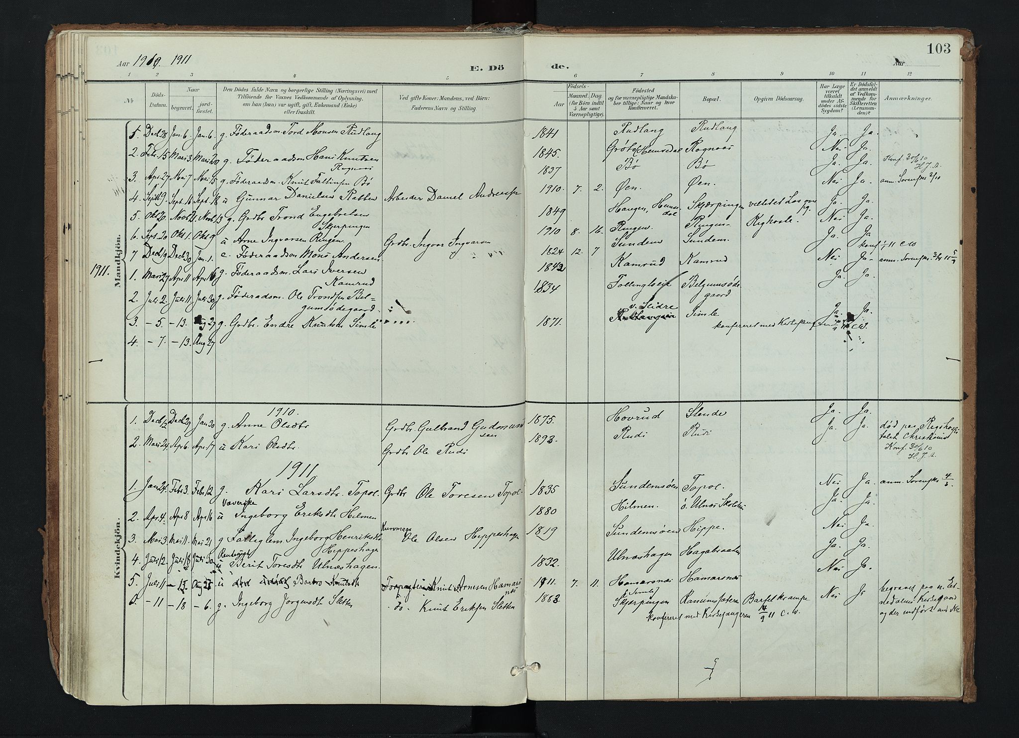 Nord-Aurdal prestekontor, SAH/PREST-132/H/Ha/Haa/L0017: Parish register (official) no. 17, 1897-1926, p. 103