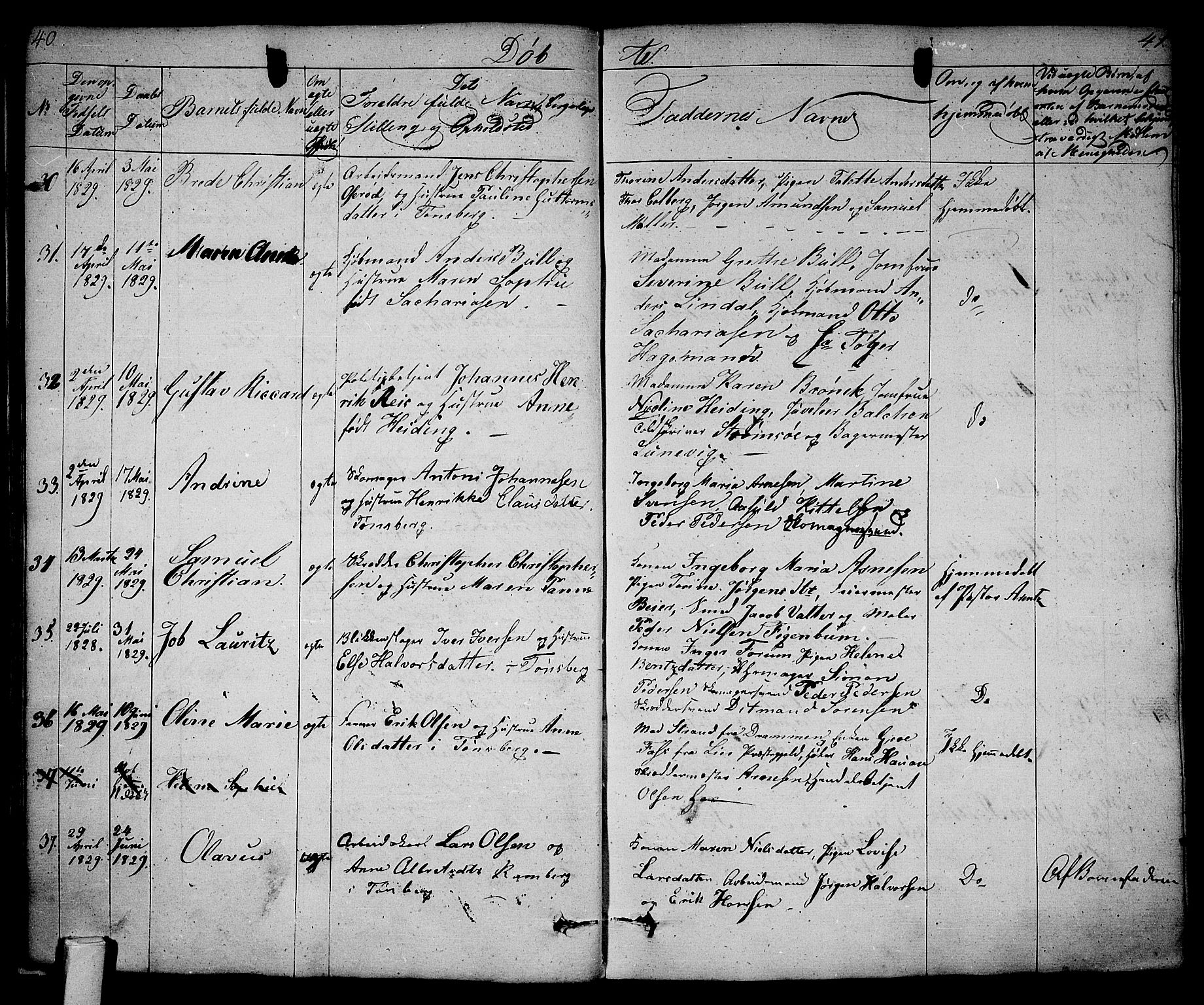 Tønsberg kirkebøker, SAKO/A-330/F/Fa/L0005: Parish register (official) no. I 5, 1827-1836, p. 40-41