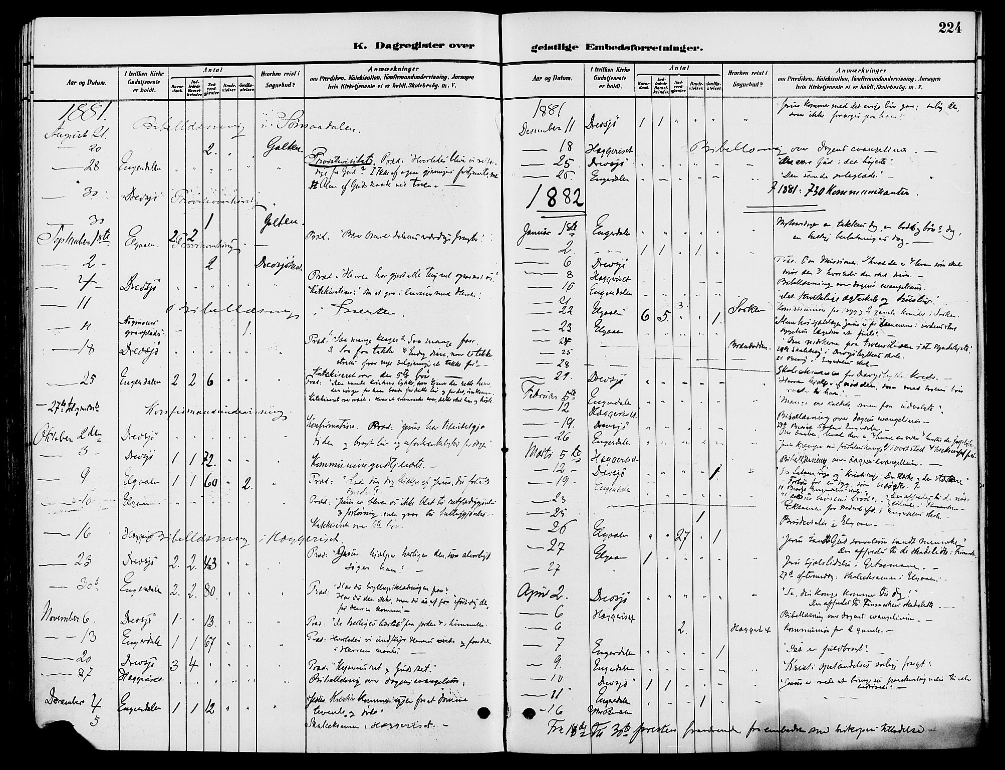 Engerdal prestekontor, AV/SAH-PREST-048/H/Ha/Haa/L0001: Parish register (official) no. 1, 1881-1898, p. 224