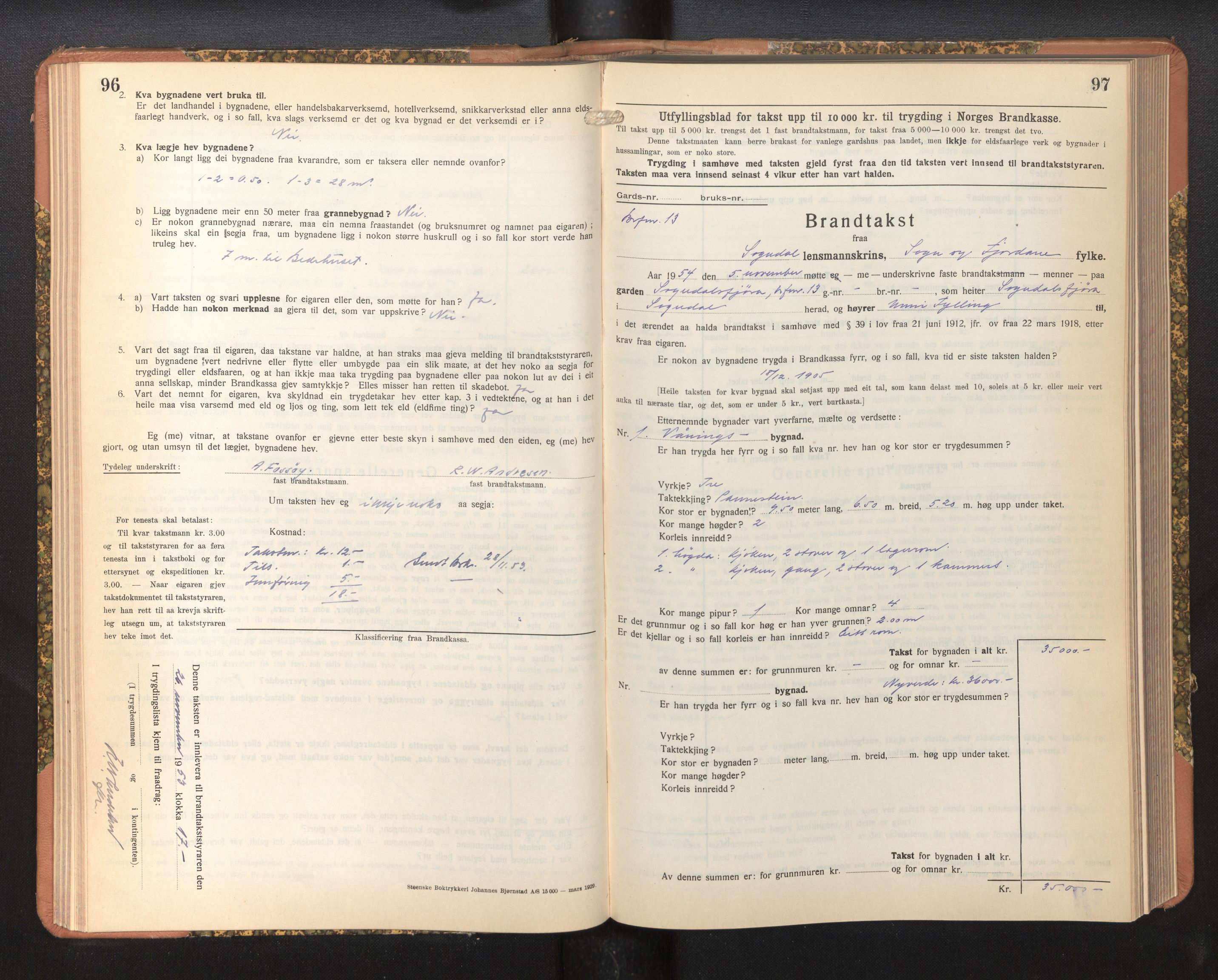 Lensmannen i Sogndal, AV/SAB-A-29901/0012/L0019: Branntakstprotokoll, Sogndalsfjøra, skjematakst, 1944-1954, p. 96-97