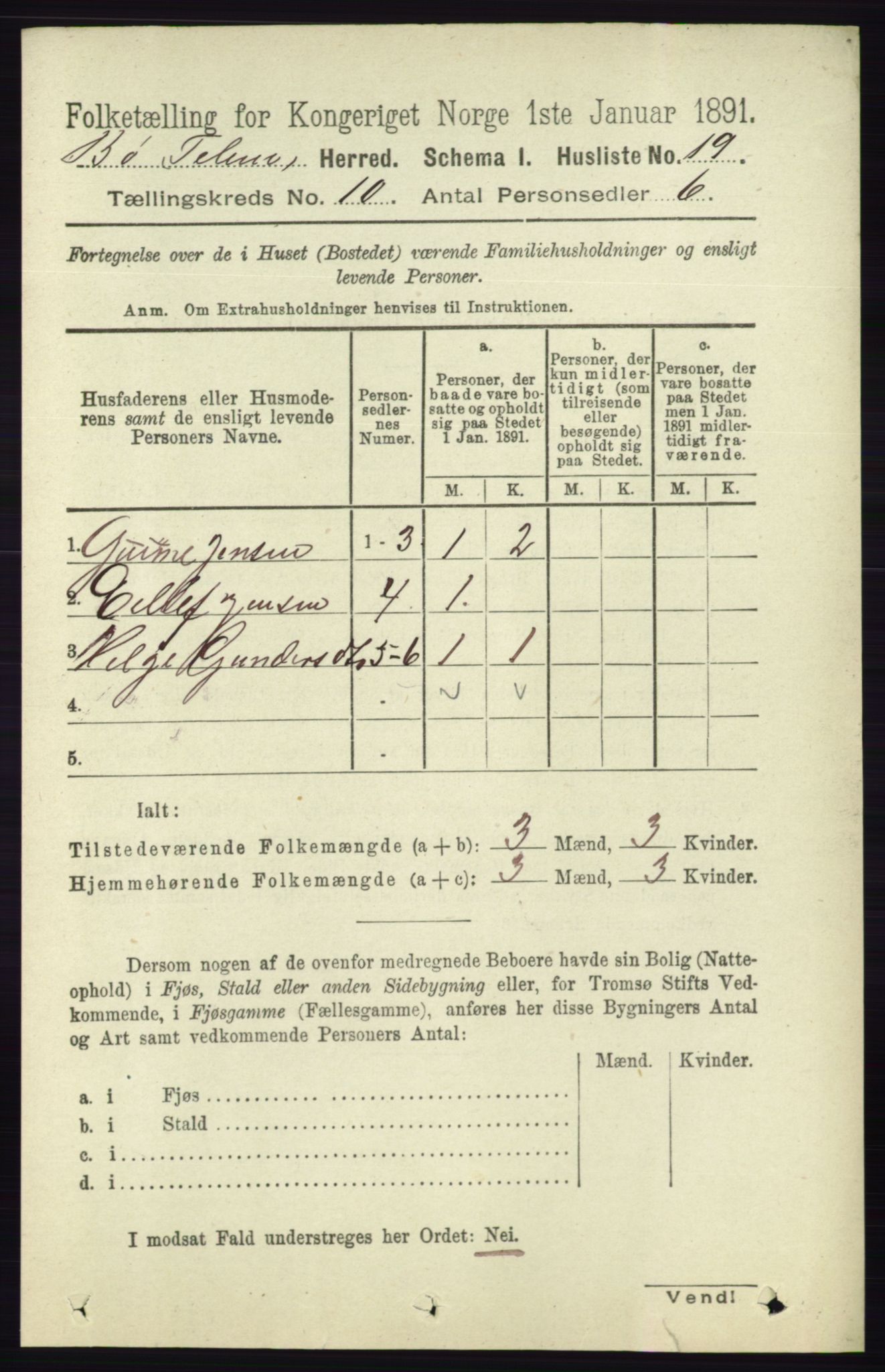 RA, 1891 census for 0821 Bø, 1891, p. 3179