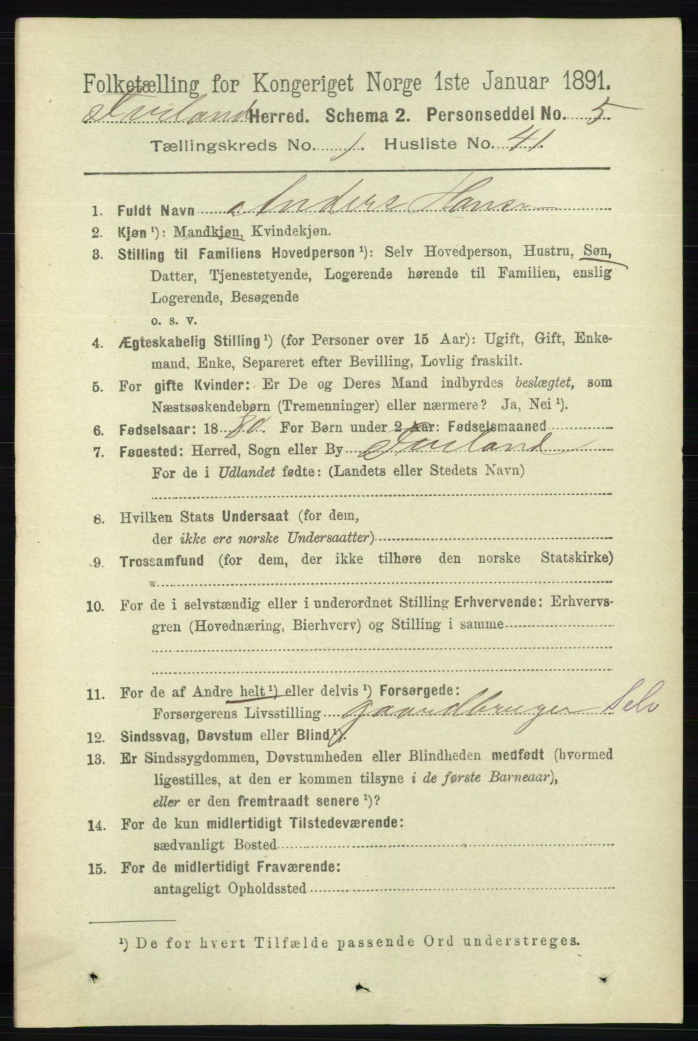 RA, 1891 census for 0935 Iveland, 1891, p. 359