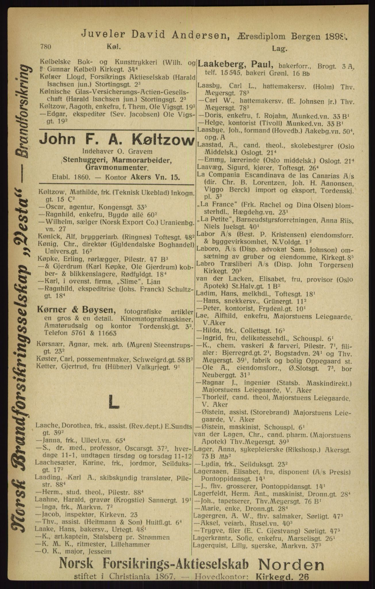 Kristiania/Oslo adressebok, PUBL/-, 1916, p. 780