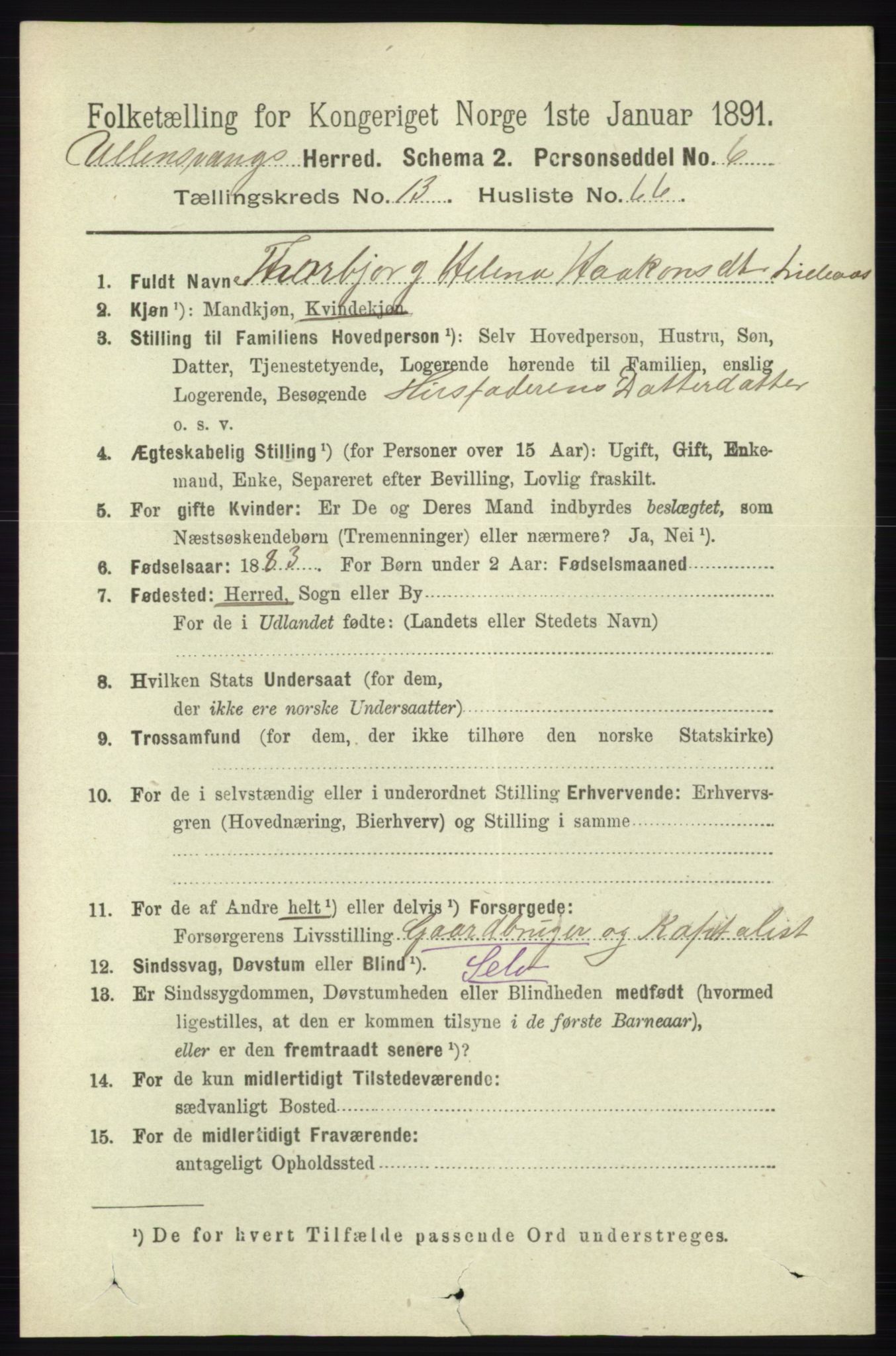 RA, 1891 census for 1230 Ullensvang, 1891, p. 5486