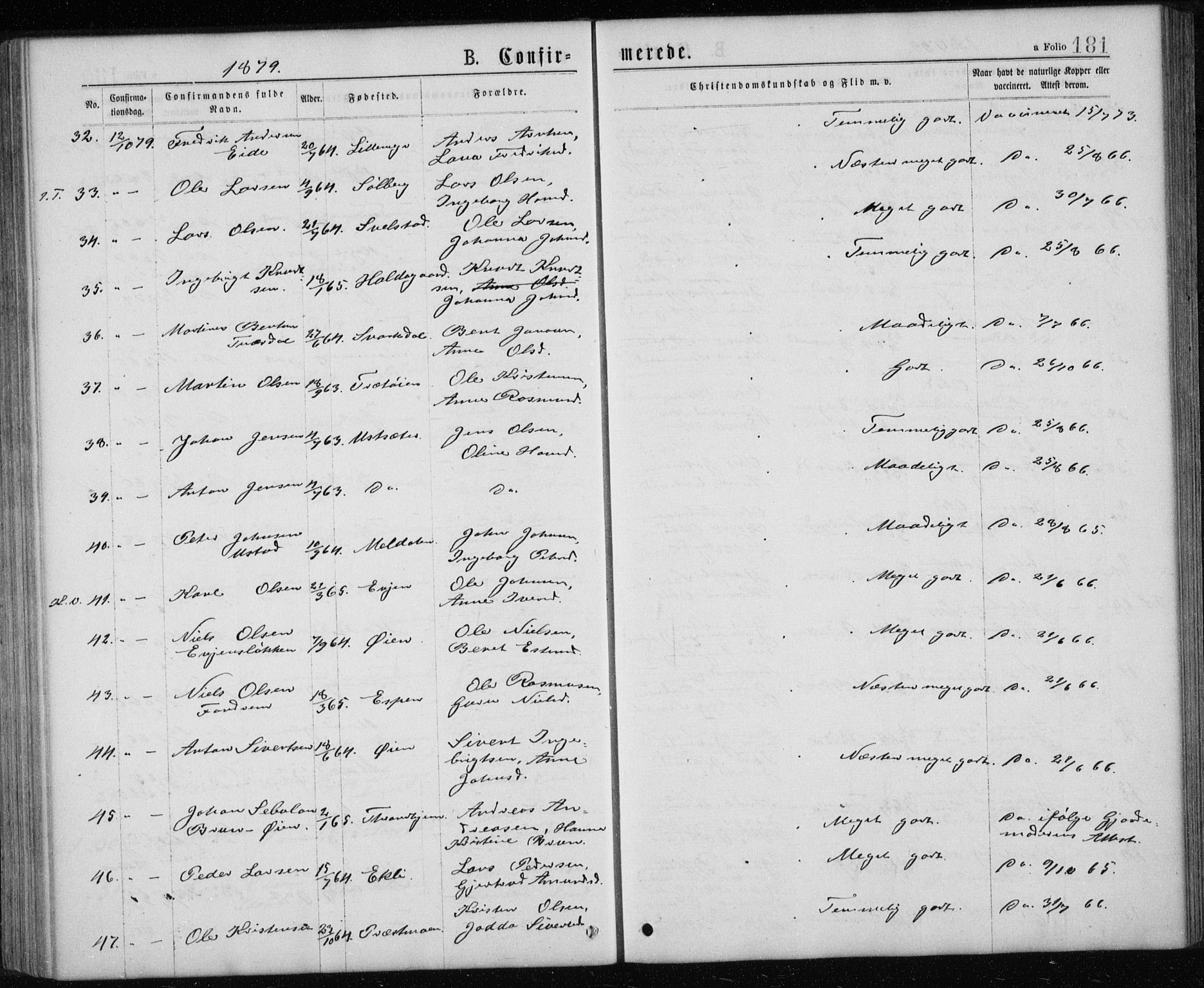 Ministerialprotokoller, klokkerbøker og fødselsregistre - Sør-Trøndelag, SAT/A-1456/668/L0817: Parish register (copy) no. 668C06, 1873-1884, p. 181