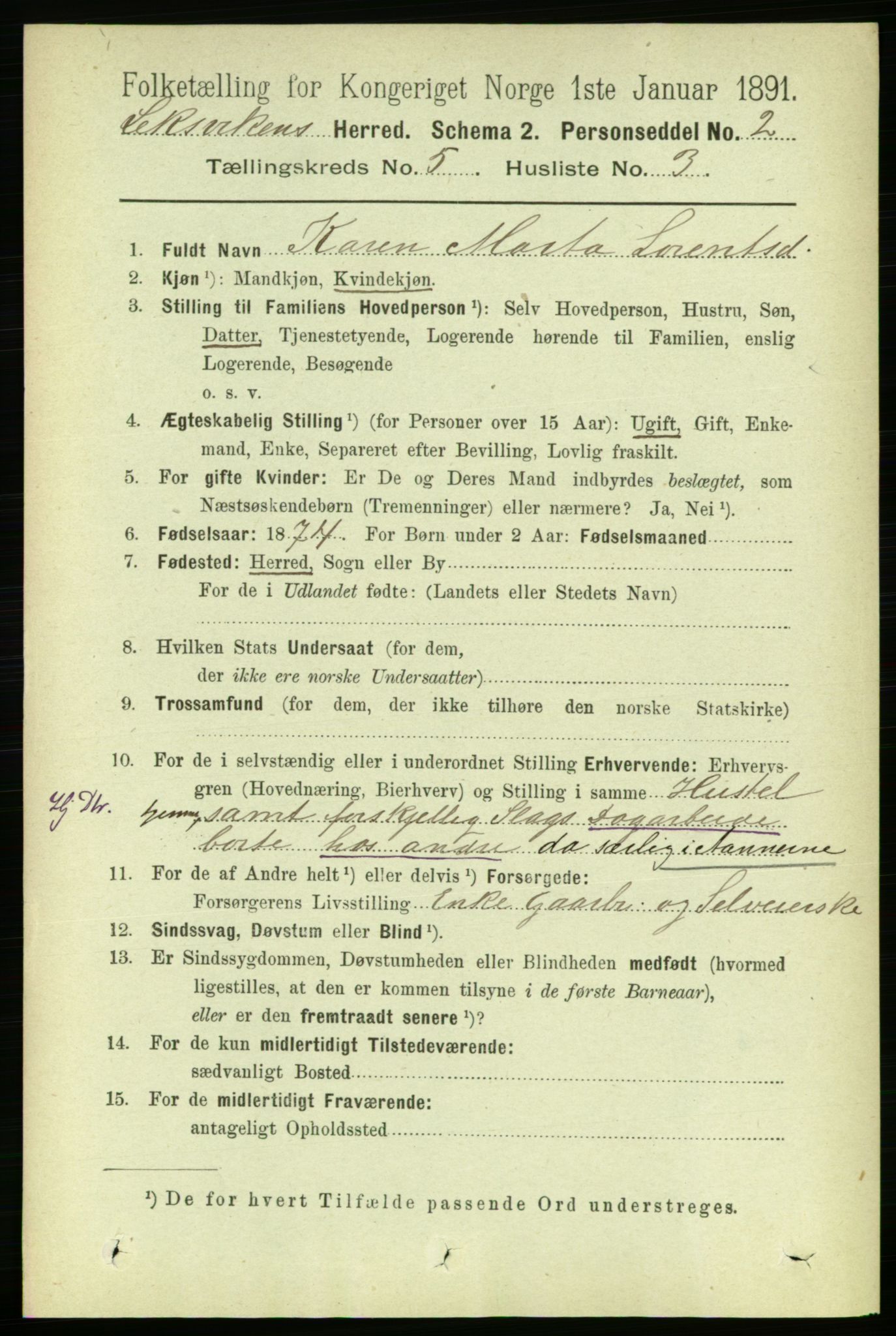 RA, 1891 census for 1718 Leksvik, 1891, p. 2557