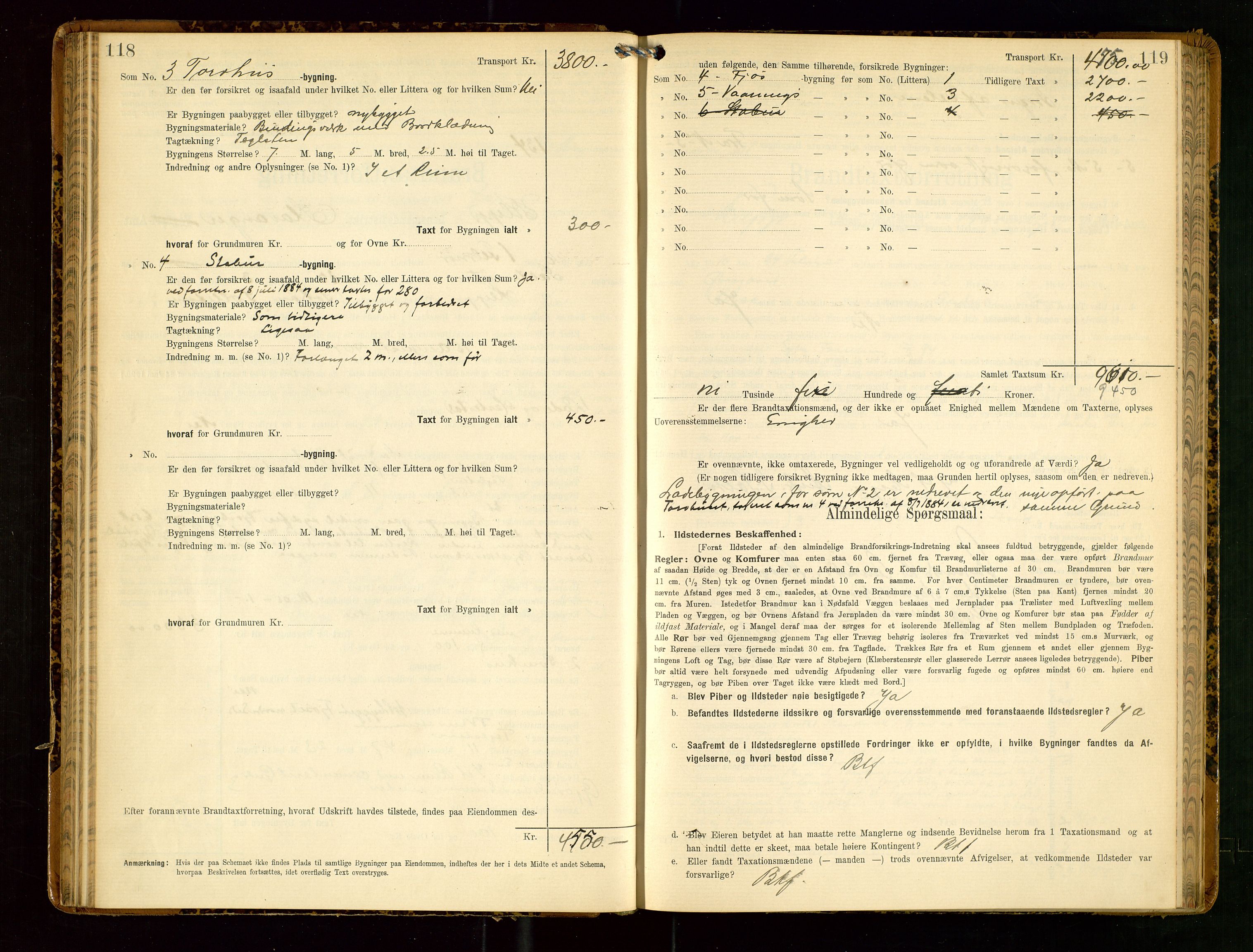 Klepp lensmannskontor, AV/SAST-A-100163/Goc/L0006: "Brandtaxationsprotokol" m/register, 1908-1912, p. 118-119