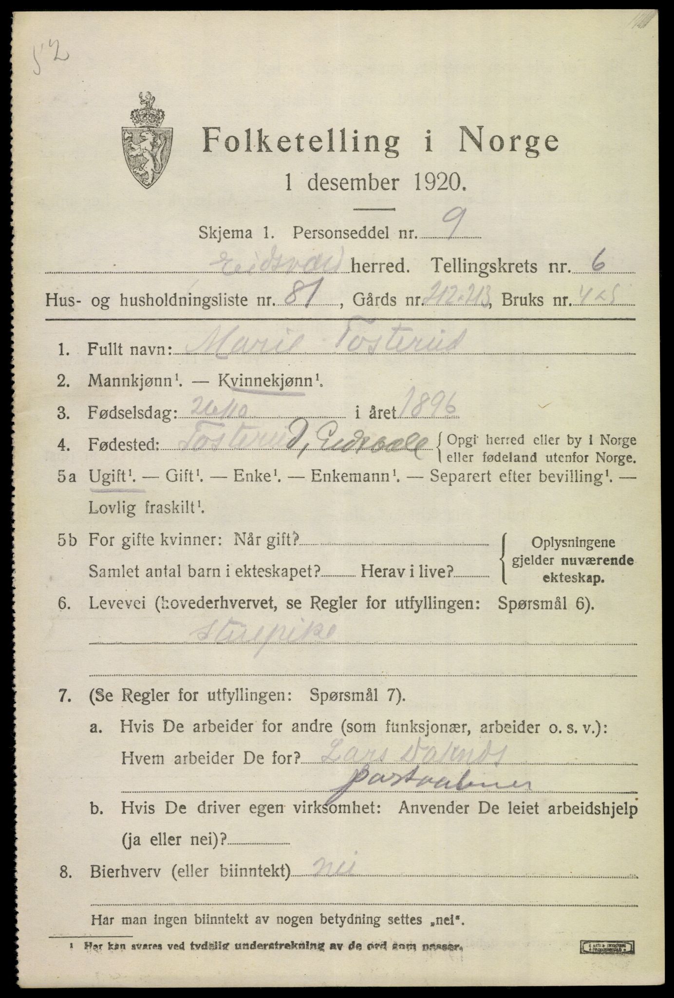 SAO, 1920 census for Eidsvoll, 1920, p. 11637