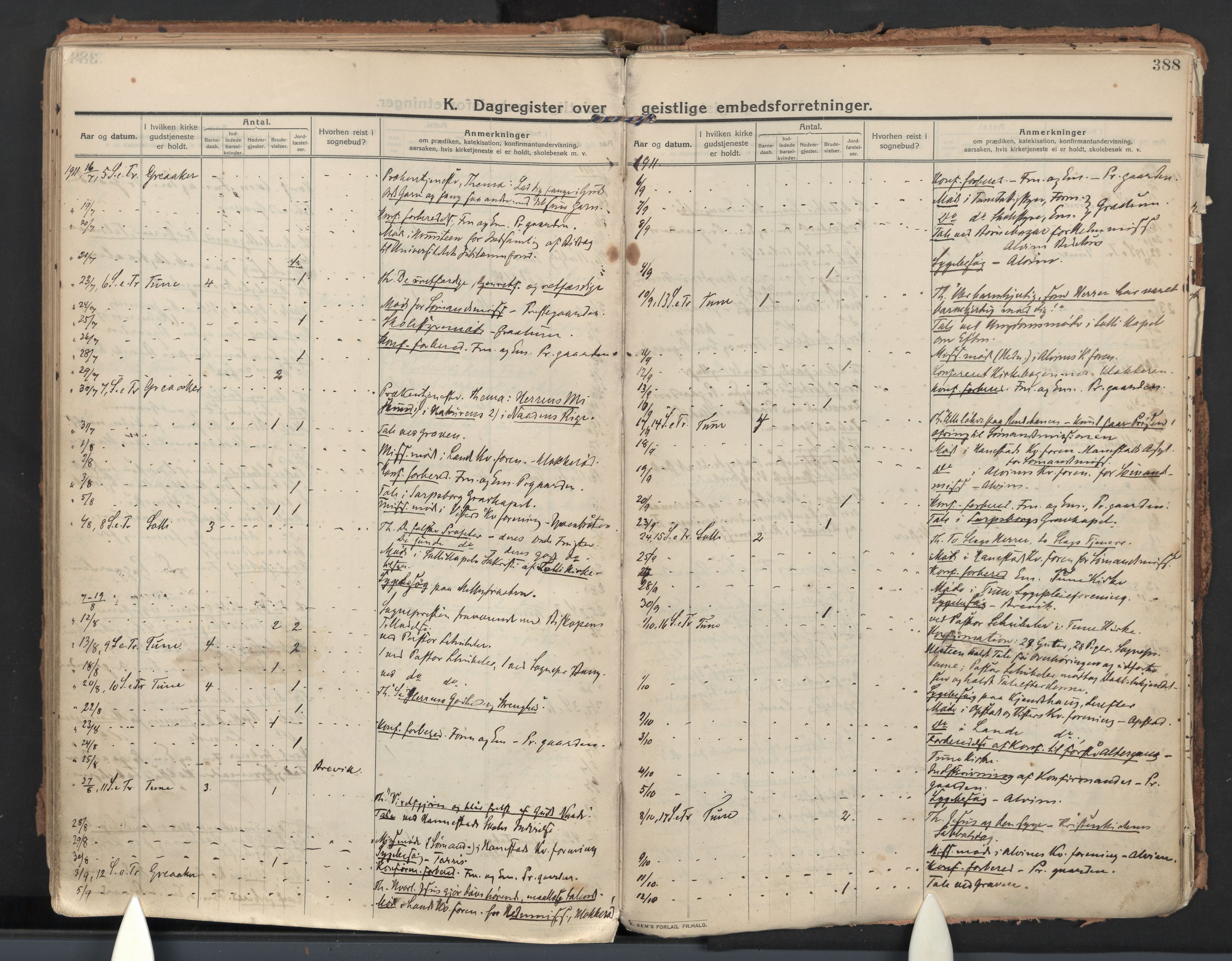 Tune prestekontor Kirkebøker, AV/SAO-A-2007/F/Fa/L0021: Parish register (official) no. 21, 1910-1916, p. 388