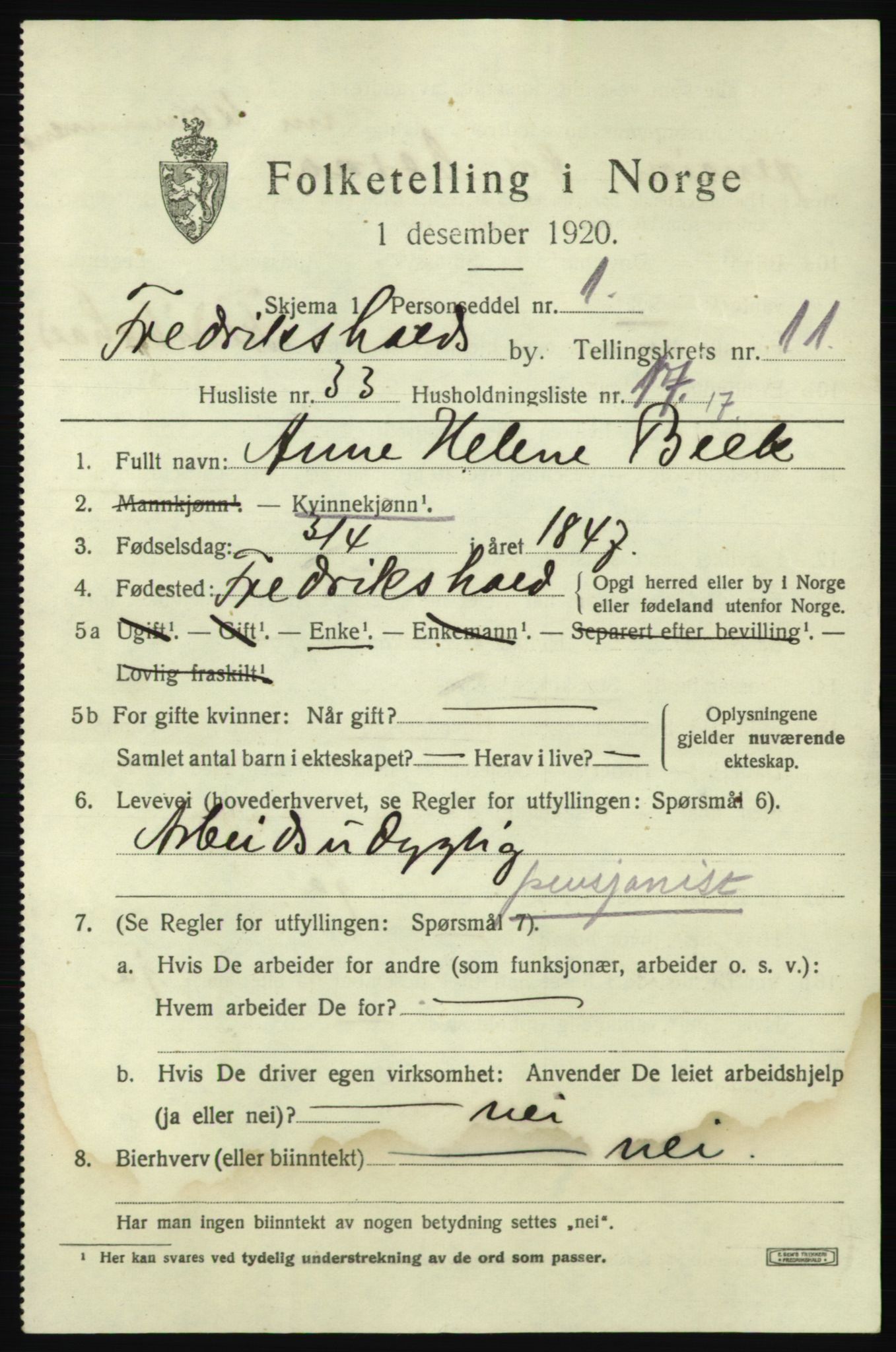 SAO, 1920 census for Fredrikshald, 1920, p. 19755