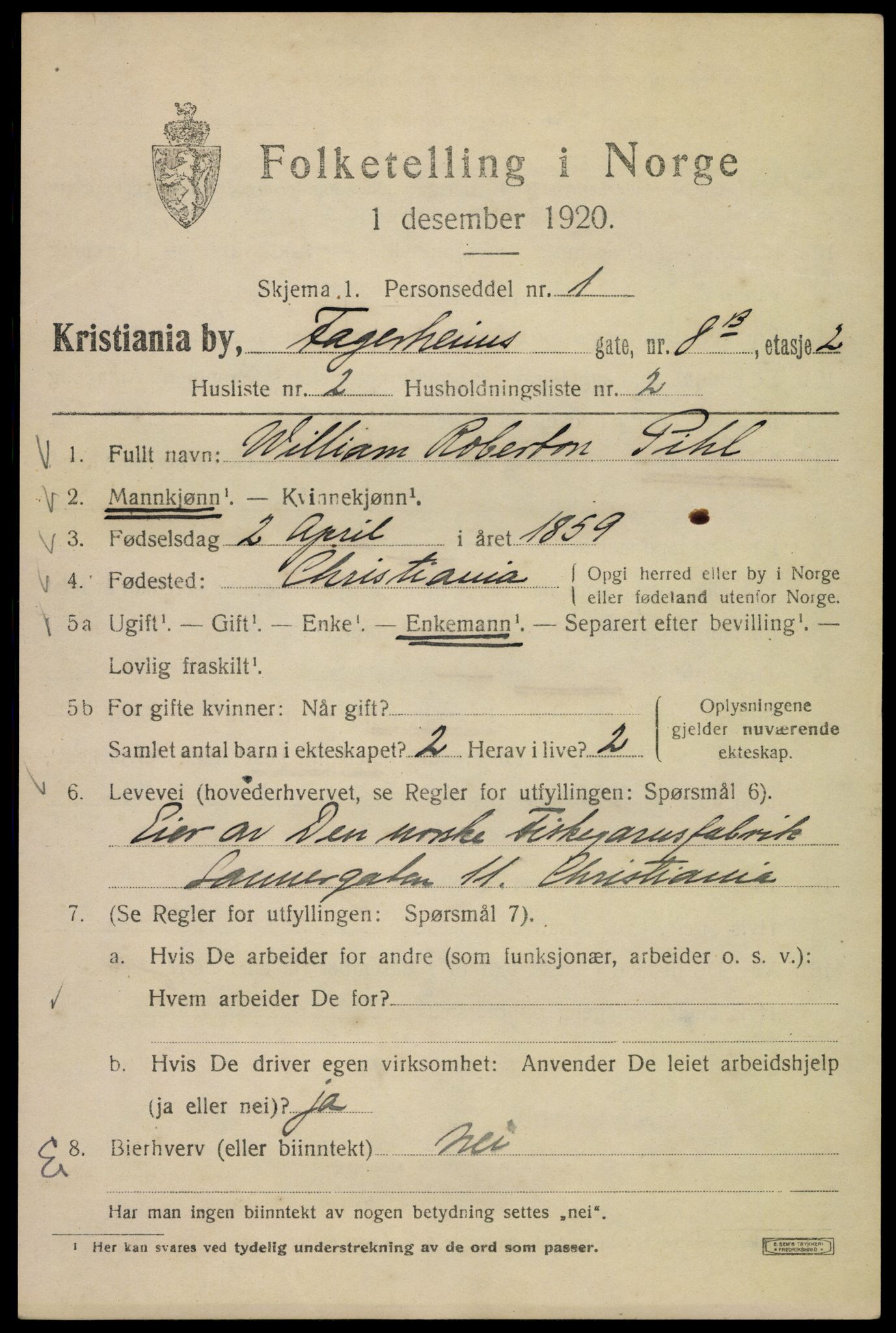 SAO, 1920 census for Kristiania, 1920, p. 225339