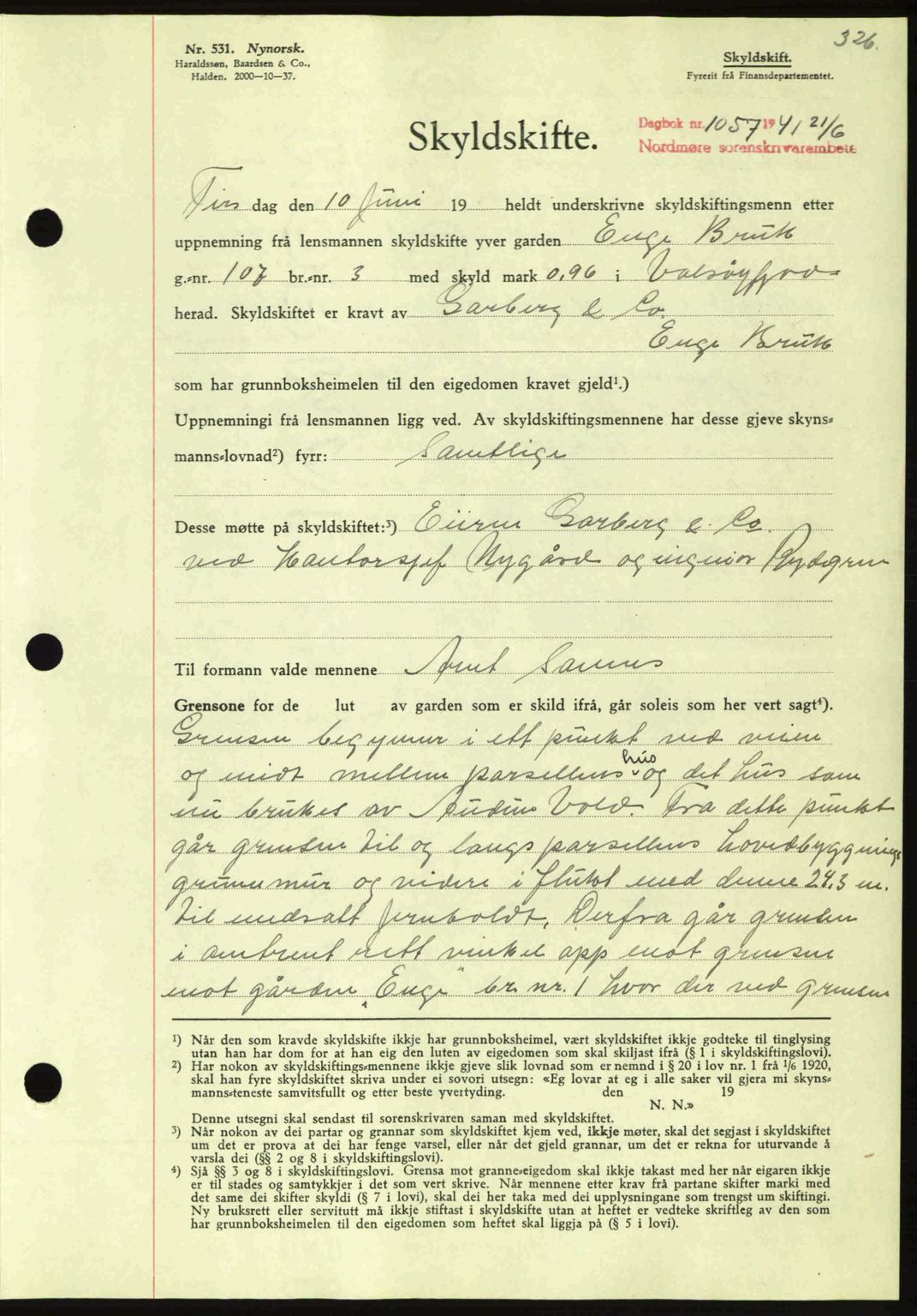 Nordmøre sorenskriveri, SAT/A-4132/1/2/2Ca: Mortgage book no. A90, 1941-1941, Diary no: : 1057/1941