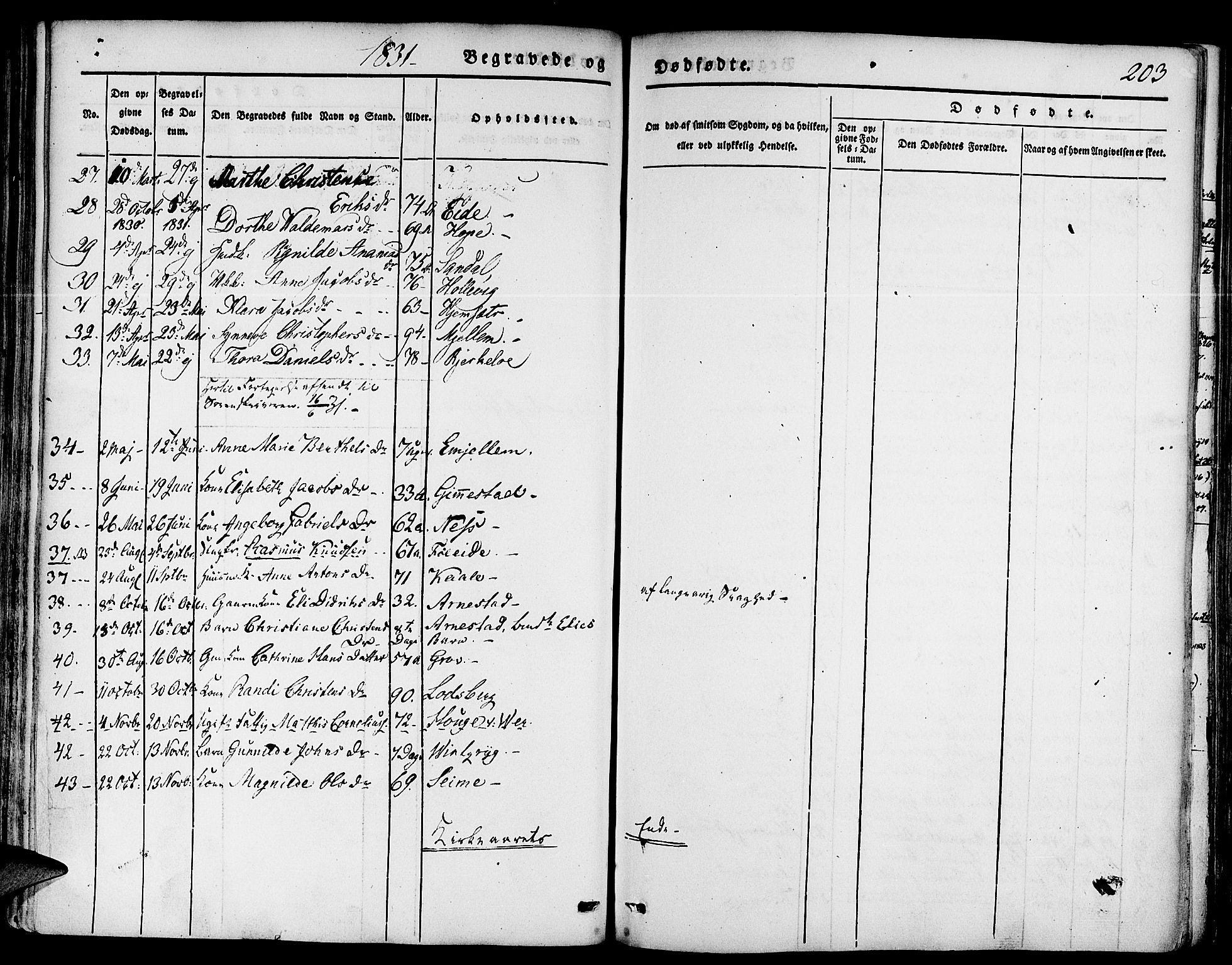 Gloppen sokneprestembete, AV/SAB-A-80101/H/Haa/Haaa/L0007: Parish register (official) no. A 7, 1827-1837, p. 203