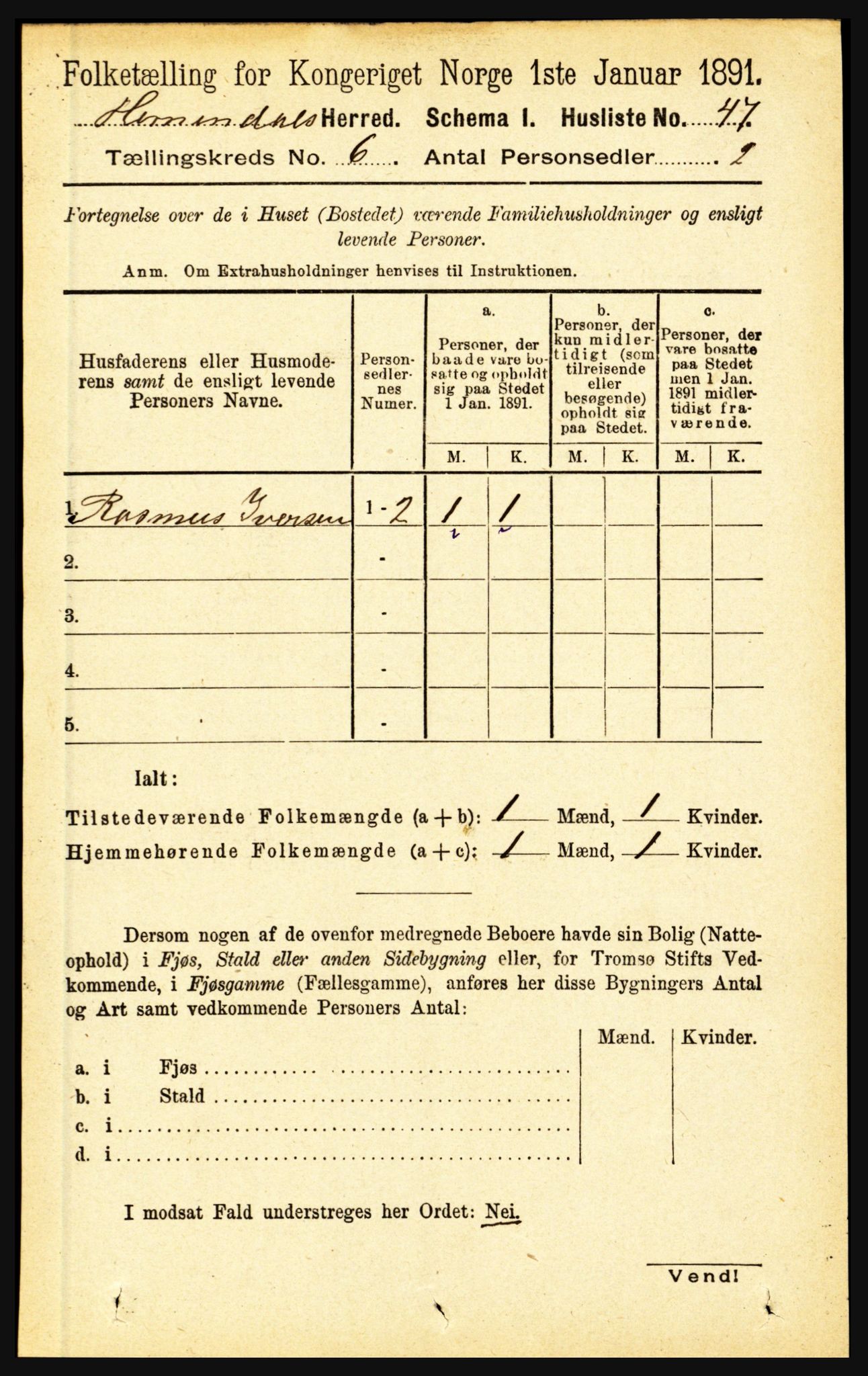 RA, 1891 census for 1444 Hornindal, 1891, p. 1394