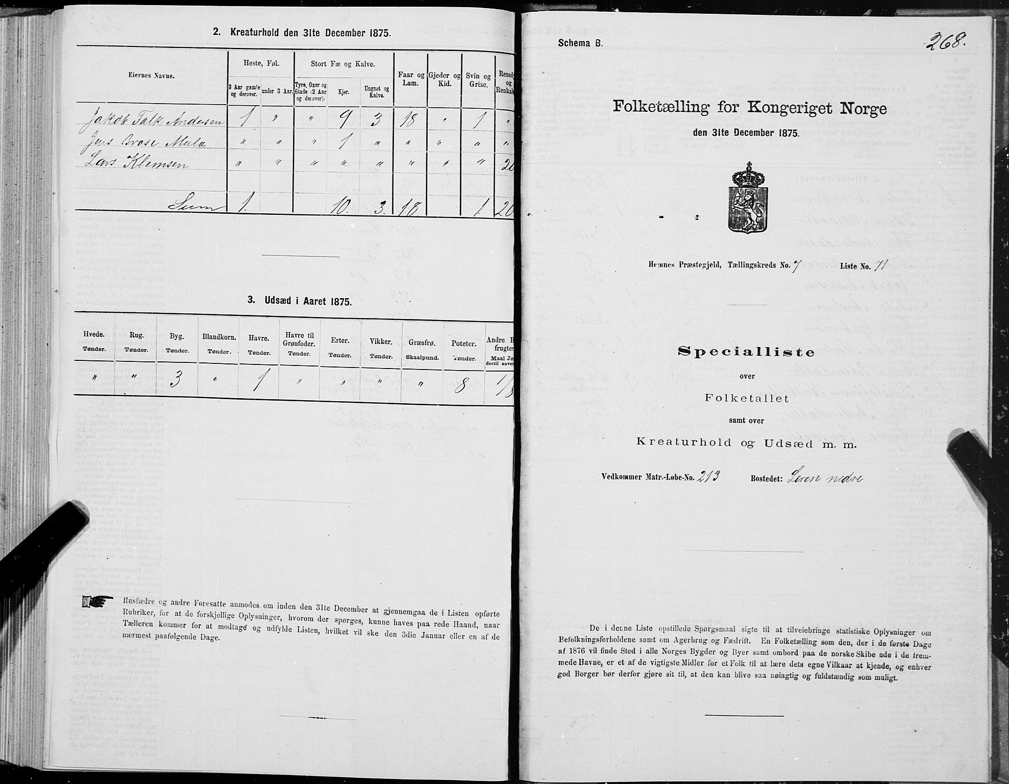 SAT, 1875 census for 1832P Hemnes, 1875, p. 4268
