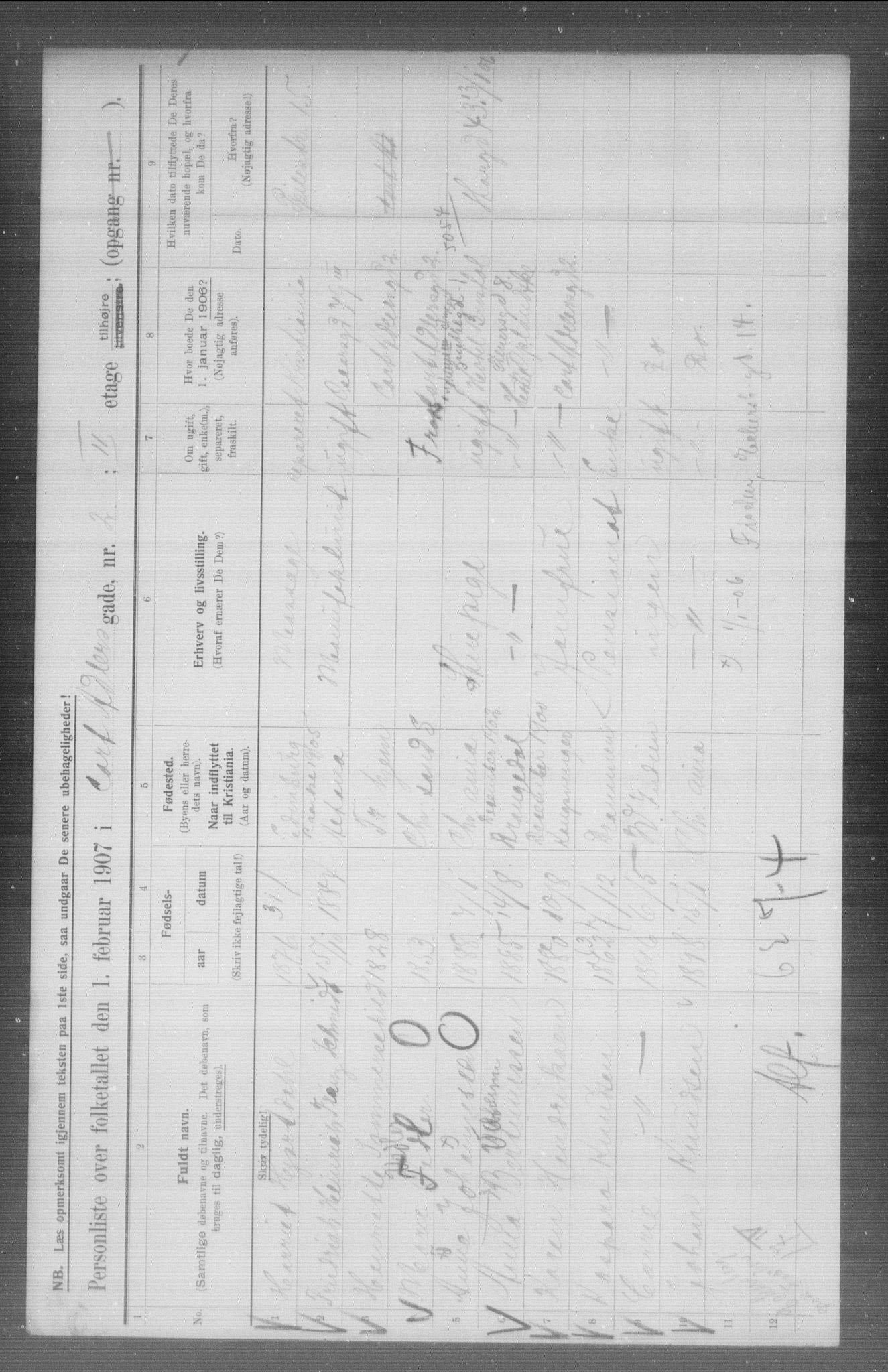 OBA, Municipal Census 1907 for Kristiania, 1907, p. 6917