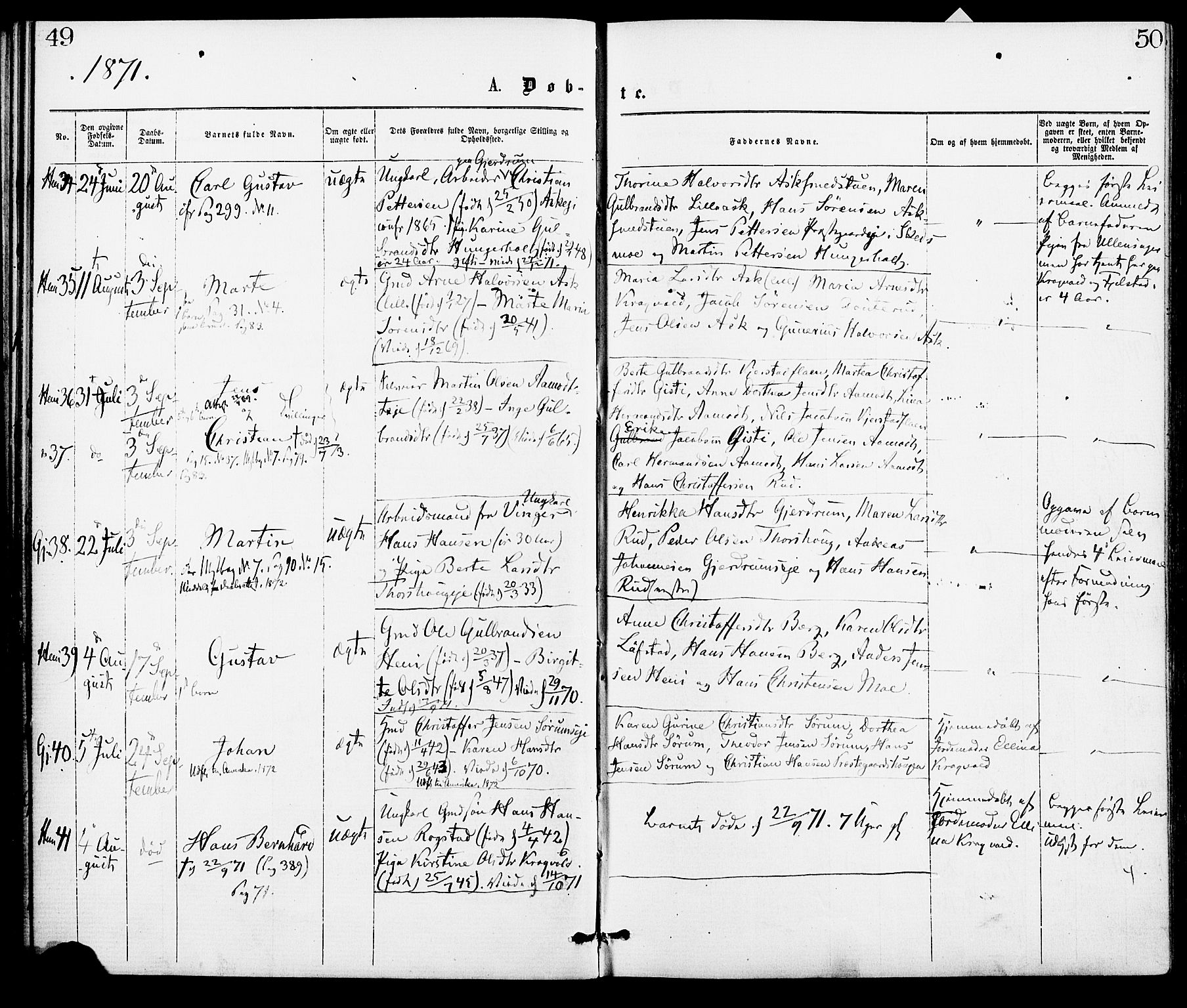 Gjerdrum prestekontor Kirkebøker, AV/SAO-A-10412b/F/Fa/L0008: Parish register (official) no. I 8, 1867-1880, p. 49-50