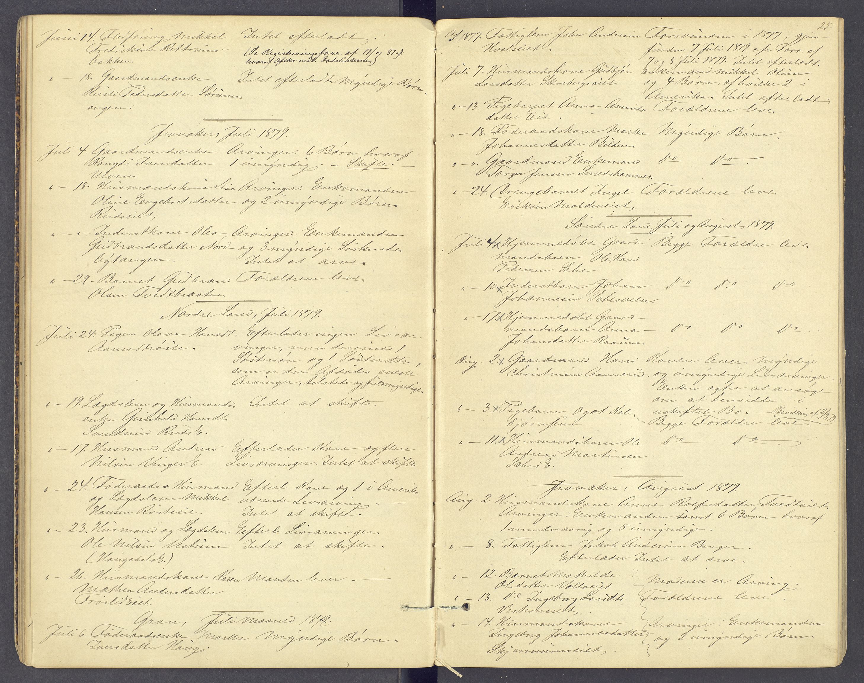 Hadeland og Land tingrett, AV/SAH-TING-010/J/Jg/L0005: Dødsfallsprotokoll, 1876-1886, p. 24b-25a