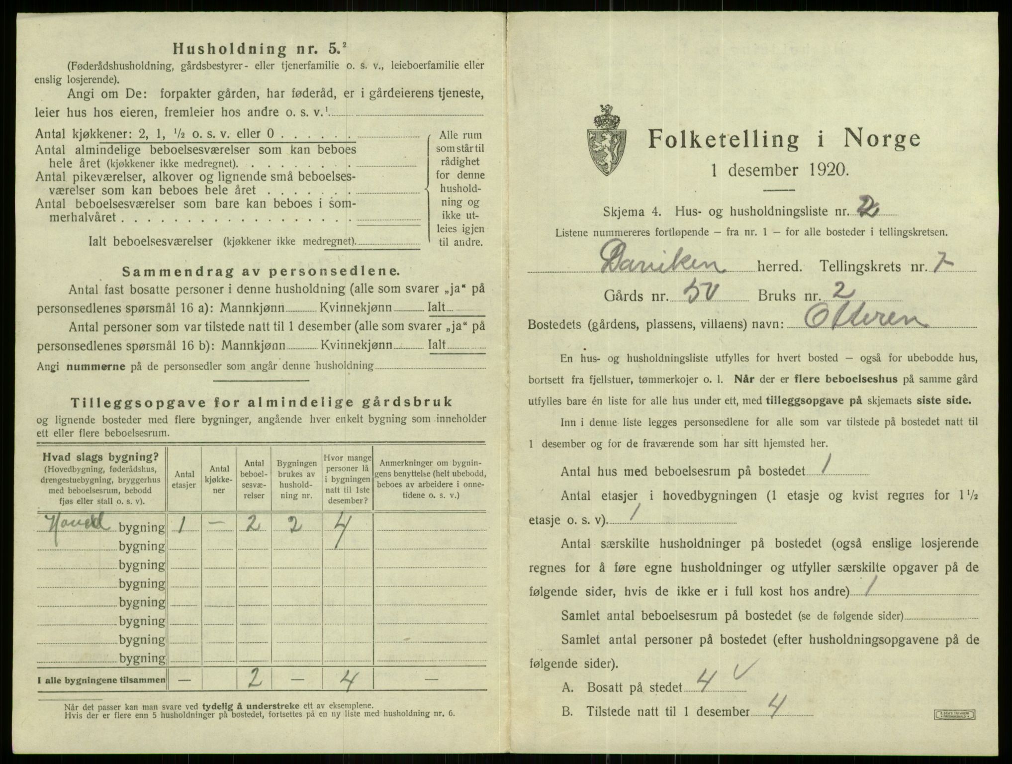 SAB, 1920 census for Davik, 1920, p. 538