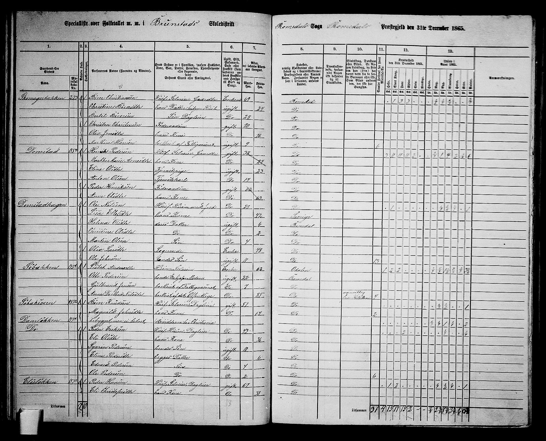 RA, 1865 census for Romedal, 1865, p. 99