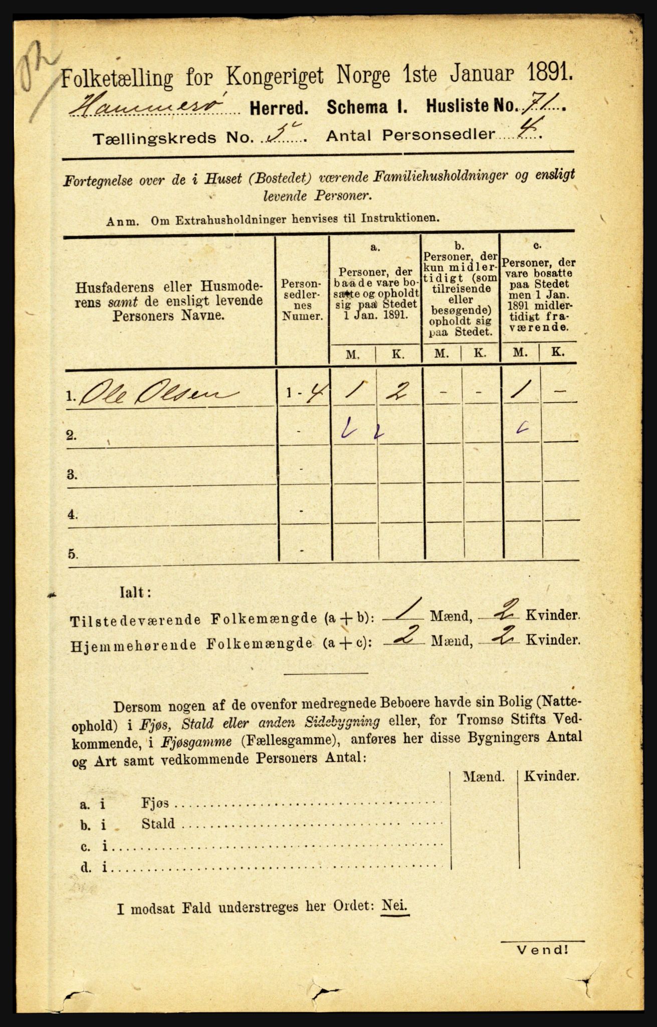 RA, 1891 census for 1849 Hamarøy, 1891, p. 2478