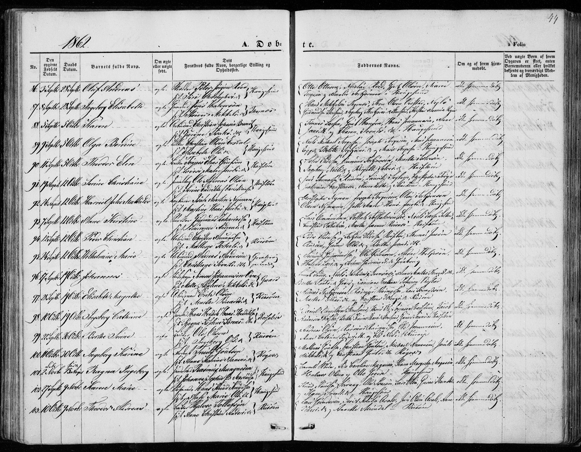 Torvastad sokneprestkontor, AV/SAST-A -101857/H/Ha/Haa/L0011: Parish register (official) no. A 11, 1857-1866, p. 44