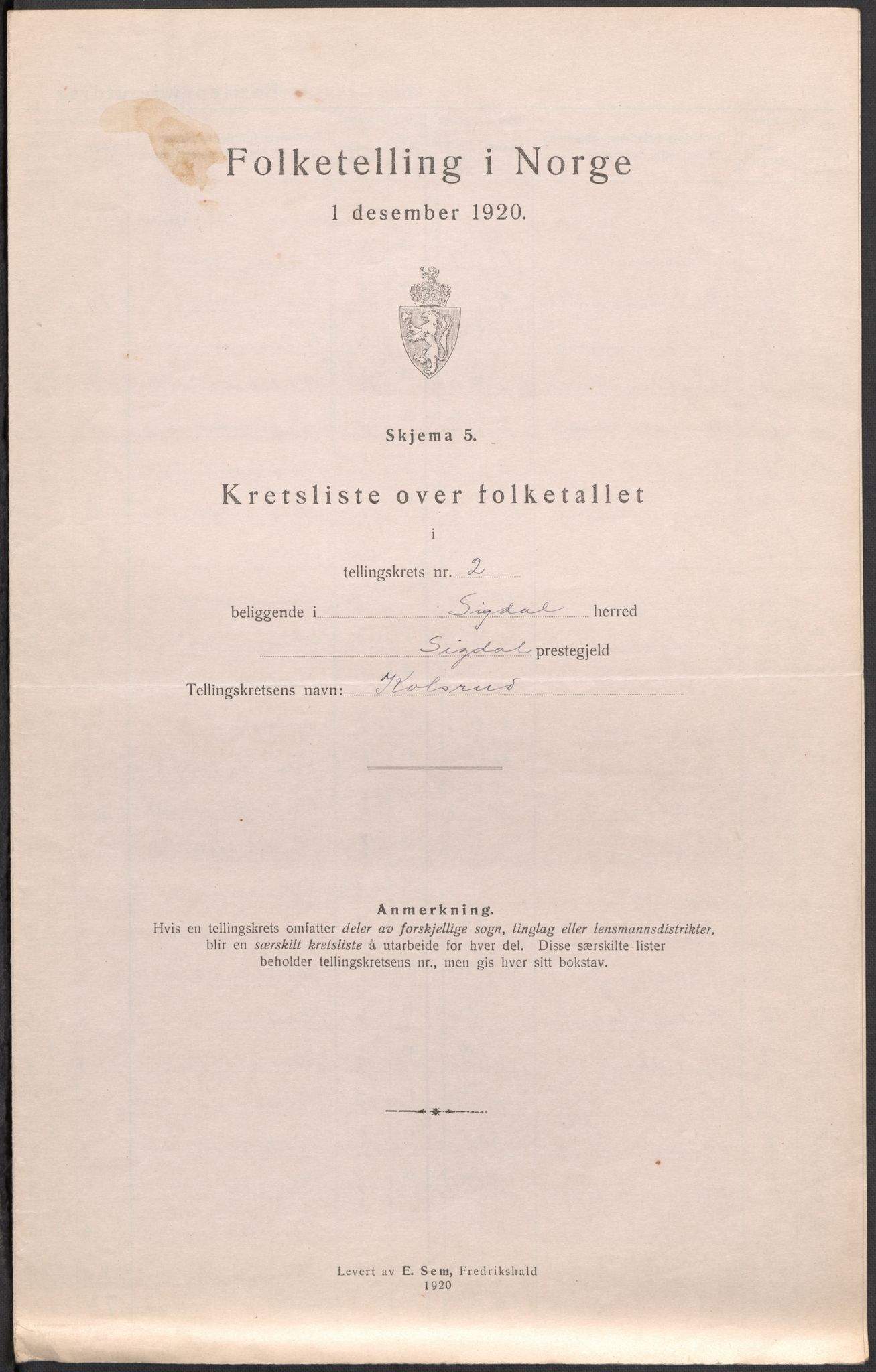 SAKO, 1920 census for Sigdal, 1920, p. 9