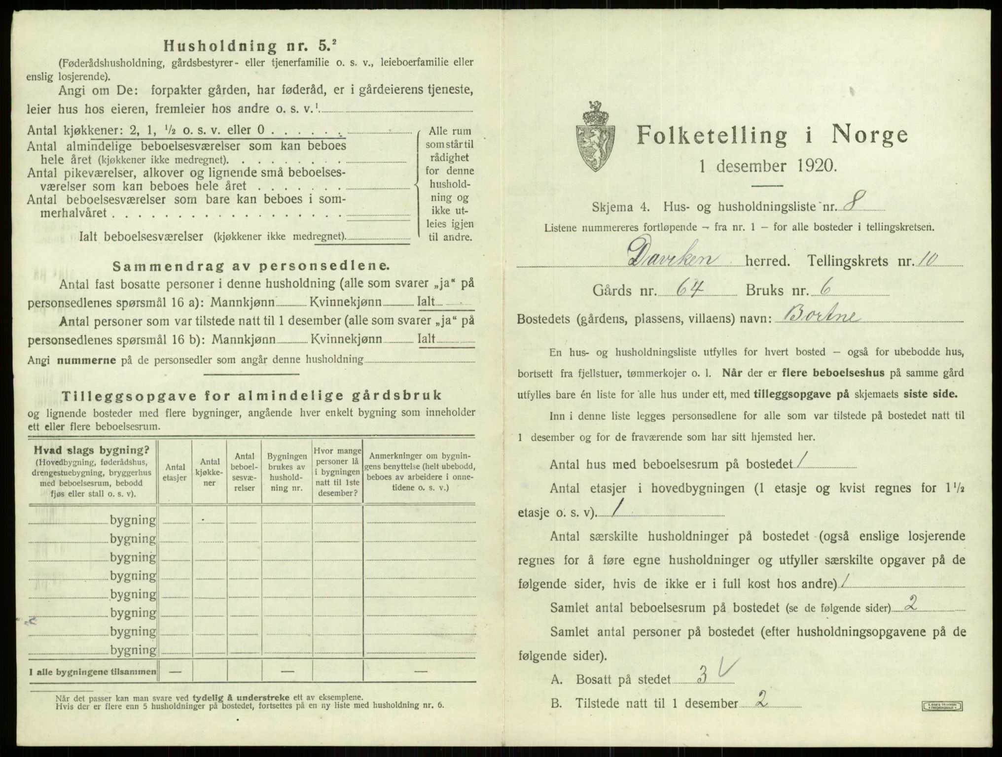 SAB, 1920 census for Davik, 1920, p. 705