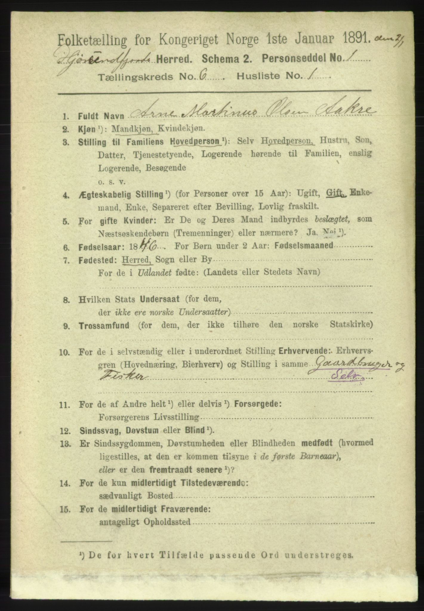 RA, 1891 census for 1522 Hjørundfjord, 1891, p. 1196