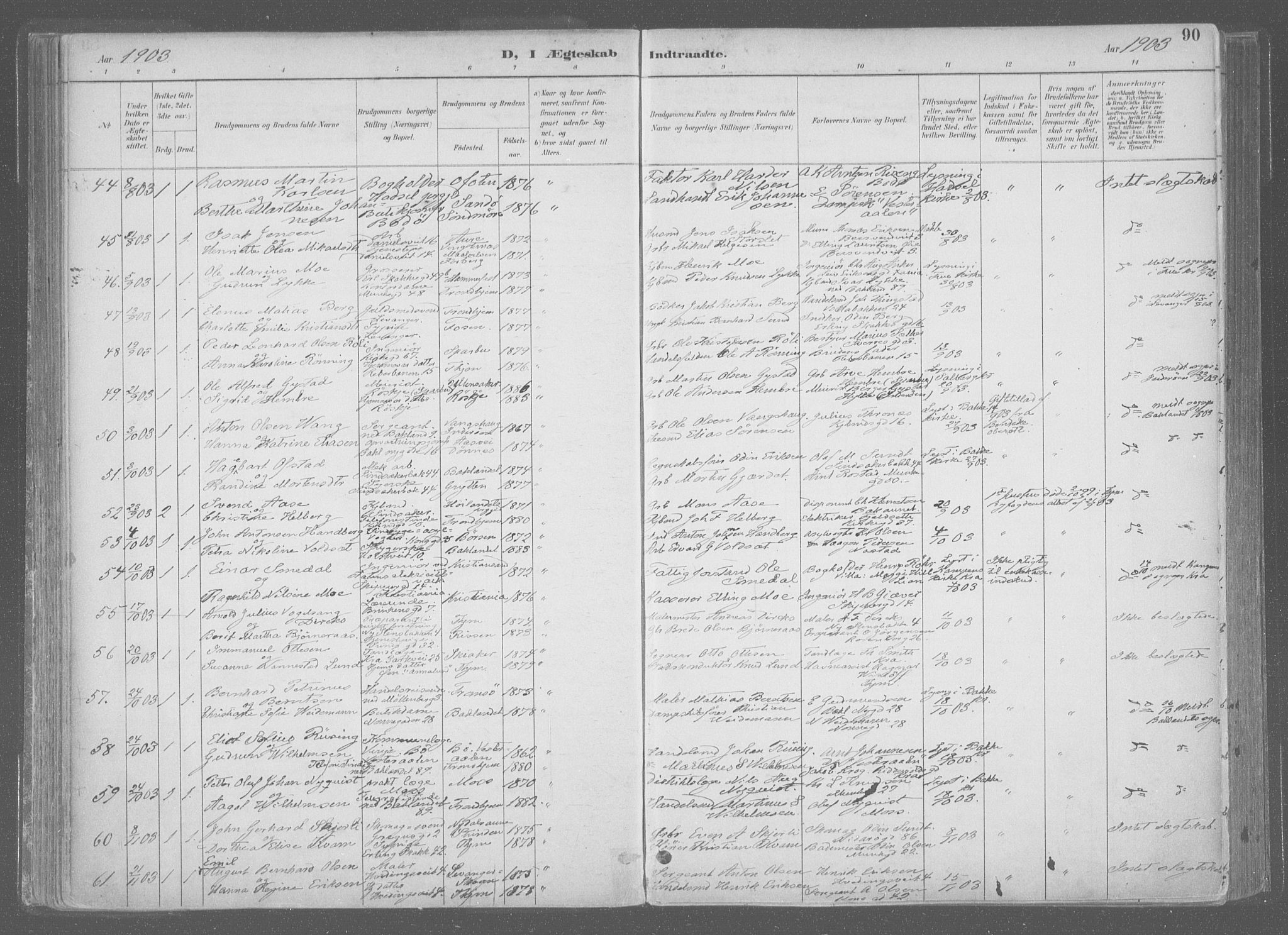 Ministerialprotokoller, klokkerbøker og fødselsregistre - Sør-Trøndelag, SAT/A-1456/601/L0064: Parish register (official) no. 601A31, 1891-1911, p. 90
