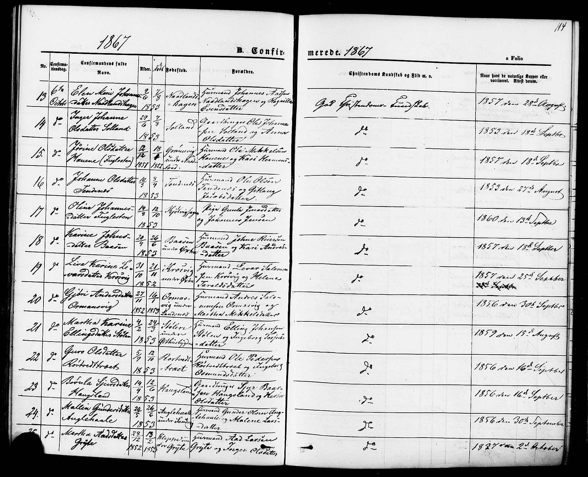 Jelsa sokneprestkontor, AV/SAST-A-101842/01/IV: Parish register (official) no. A 8, 1867-1883, p. 114