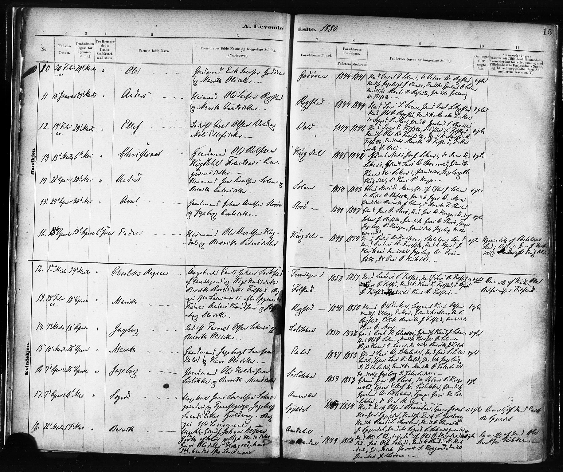 Ministerialprotokoller, klokkerbøker og fødselsregistre - Sør-Trøndelag, SAT/A-1456/687/L1002: Parish register (official) no. 687A08, 1878-1890, p. 15