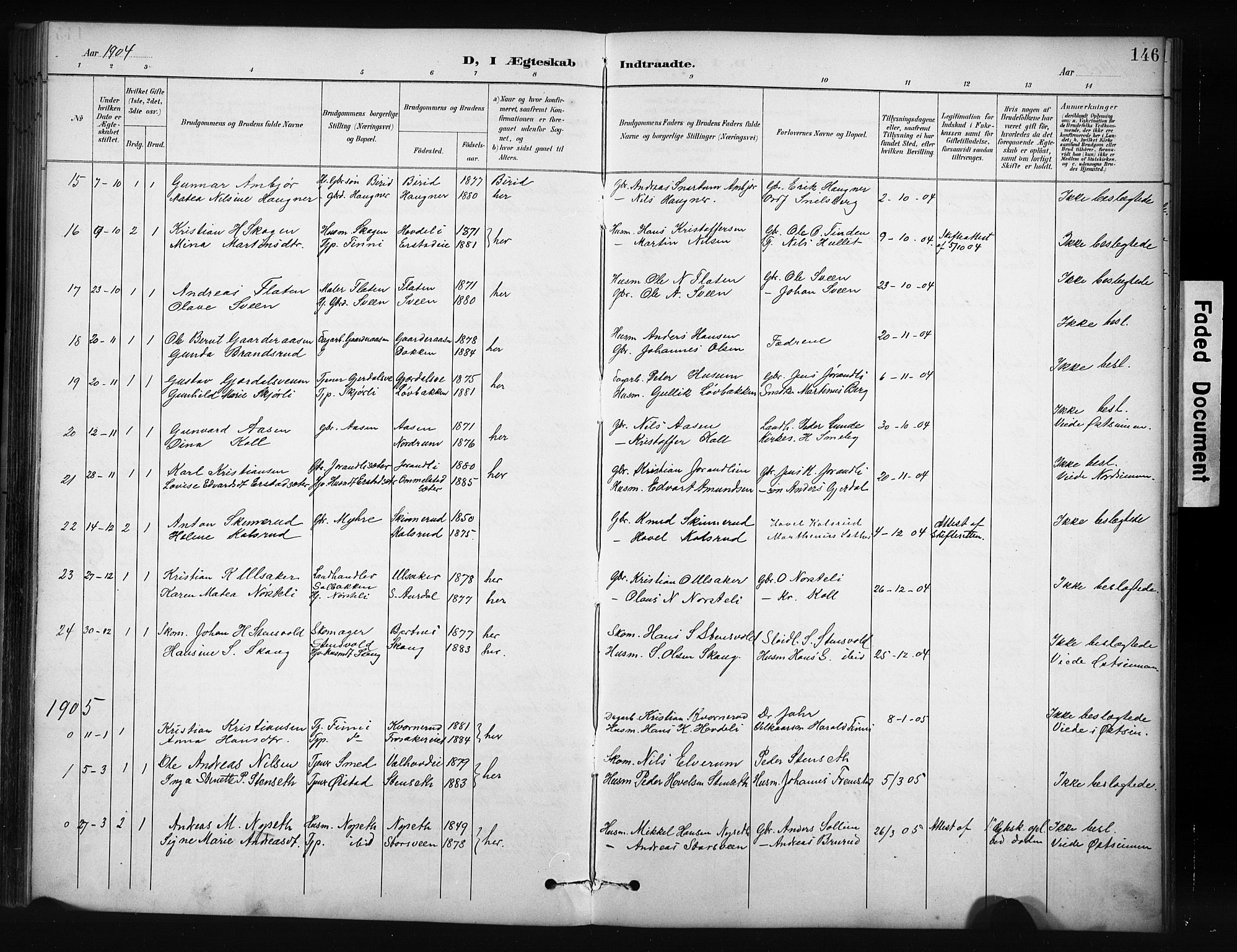 Nordre Land prestekontor, SAH/PREST-124/H/Ha/Hab/L0012: Parish register (copy) no. 12, 1891-1909, p. 146