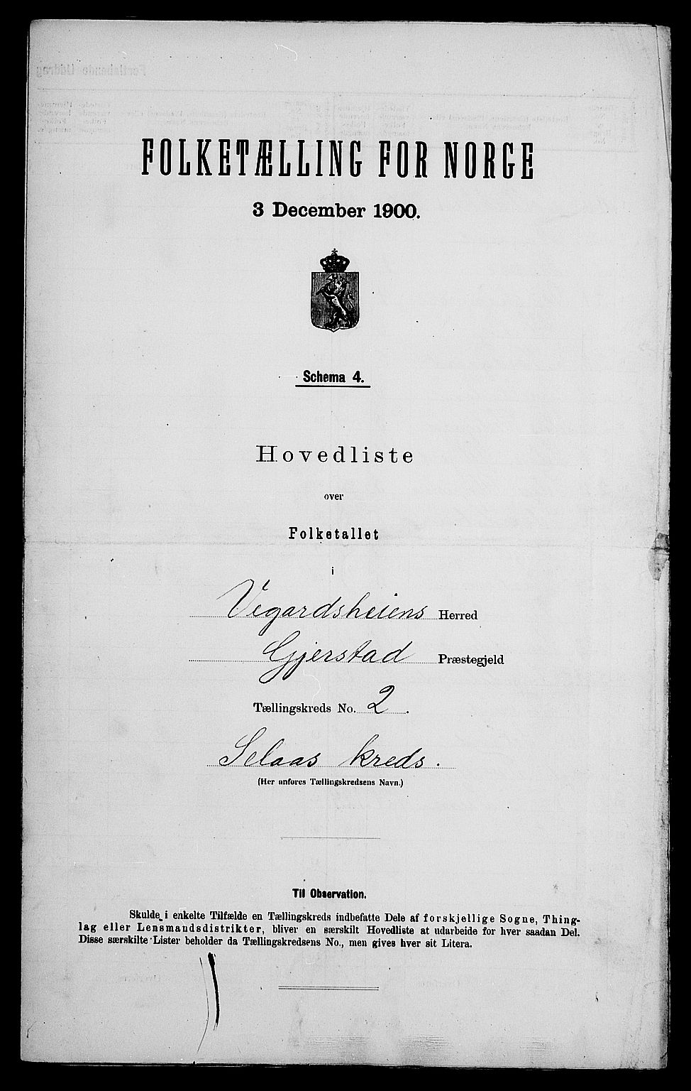 SAK, 1900 census for Vegårshei, 1900, p. 19