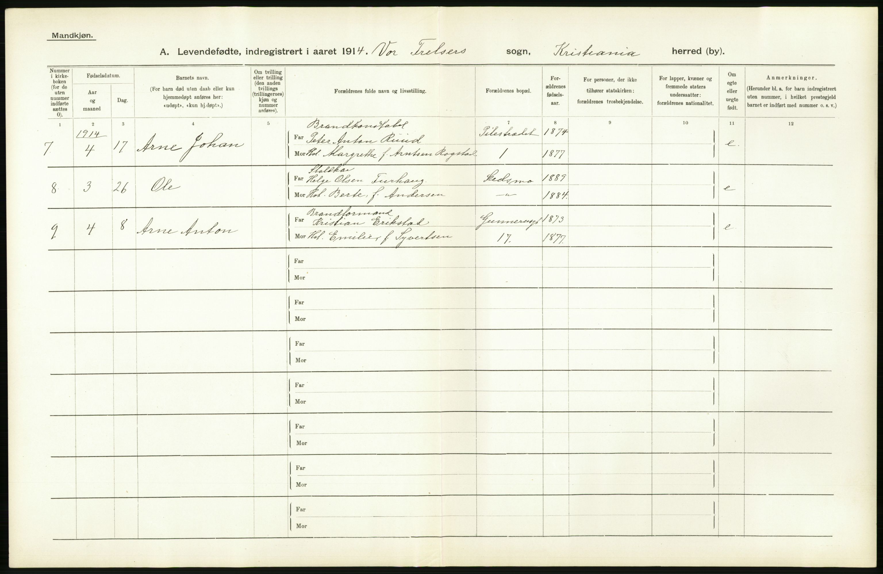 Statistisk sentralbyrå, Sosiodemografiske emner, Befolkning, AV/RA-S-2228/D/Df/Dfb/Dfbd/L0006: Kristiania: Levendefødte menn og kvinner., 1914, p. 58