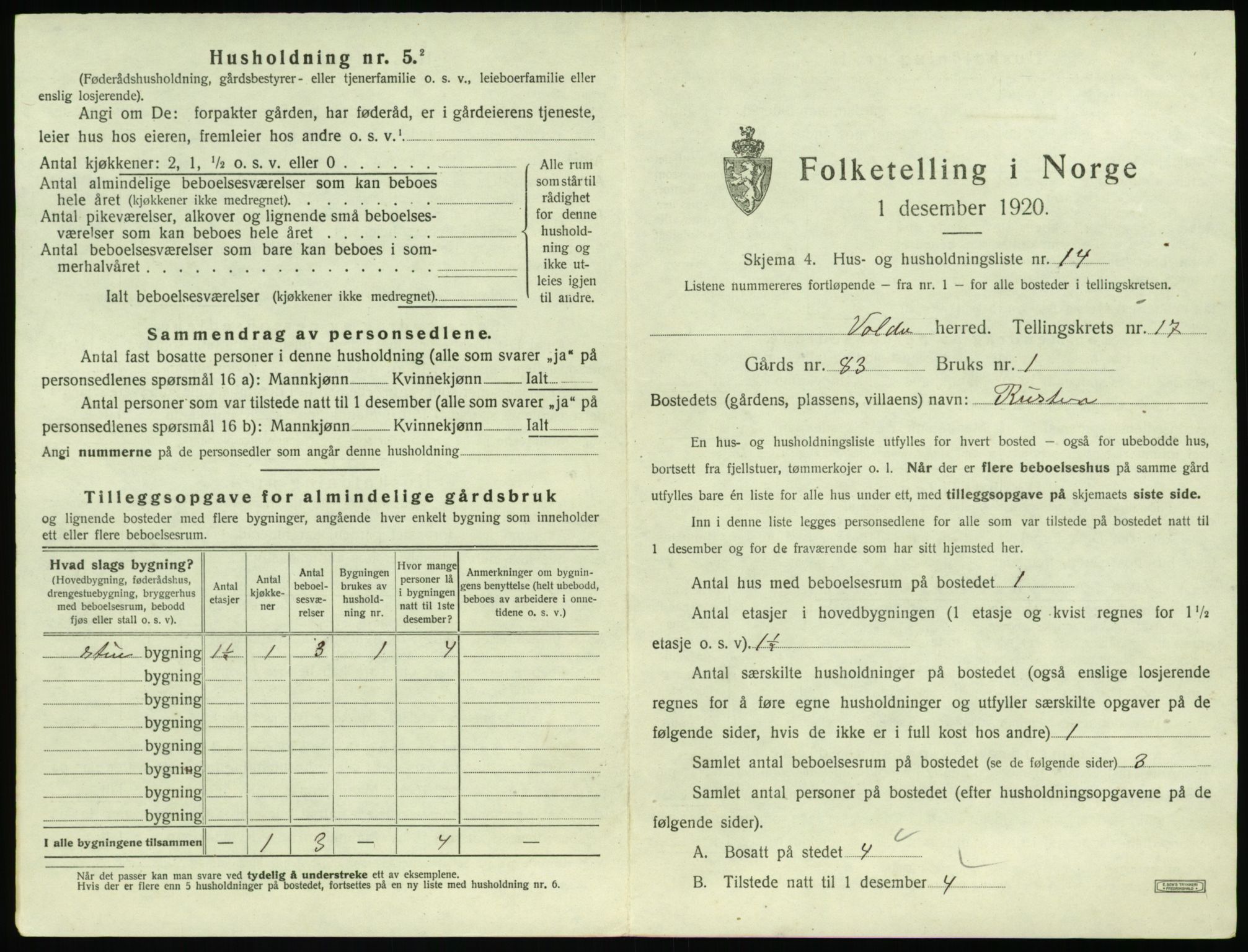 SAT, 1920 census for Volda, 1920, p. 1266