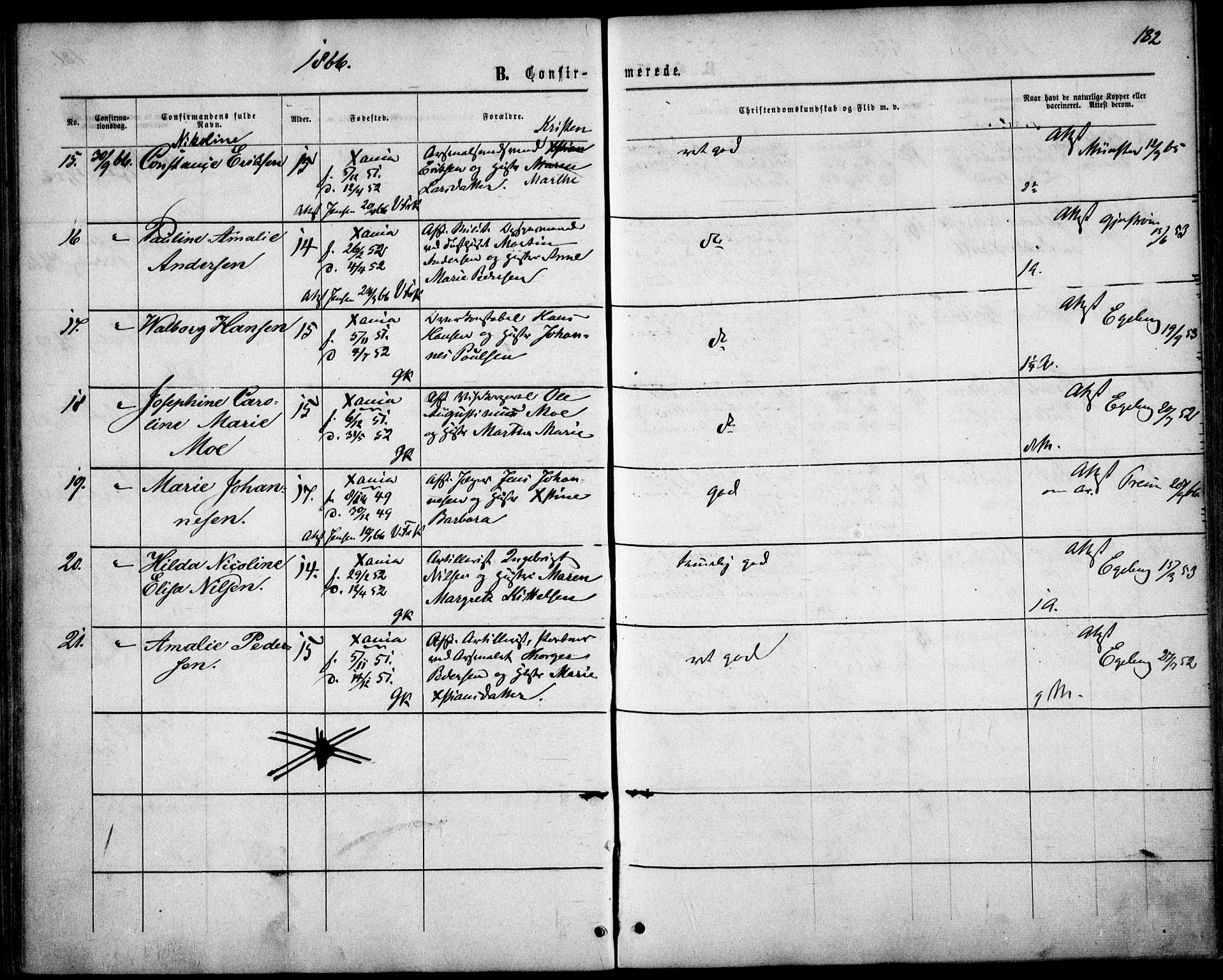 Garnisonsmenigheten Kirkebøker, AV/SAO-A-10846/F/Fa/L0010: Parish register (official) no. 10, 1859-1869, p. 182