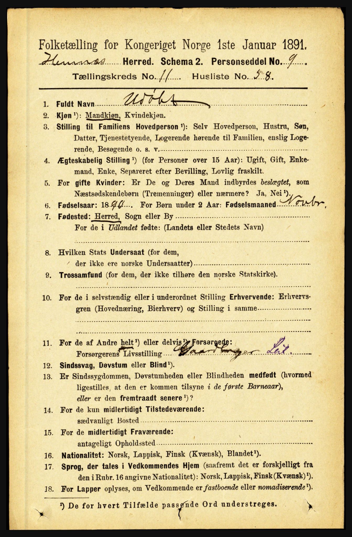 RA, 1891 census for 1832 Hemnes, 1891, p. 5718