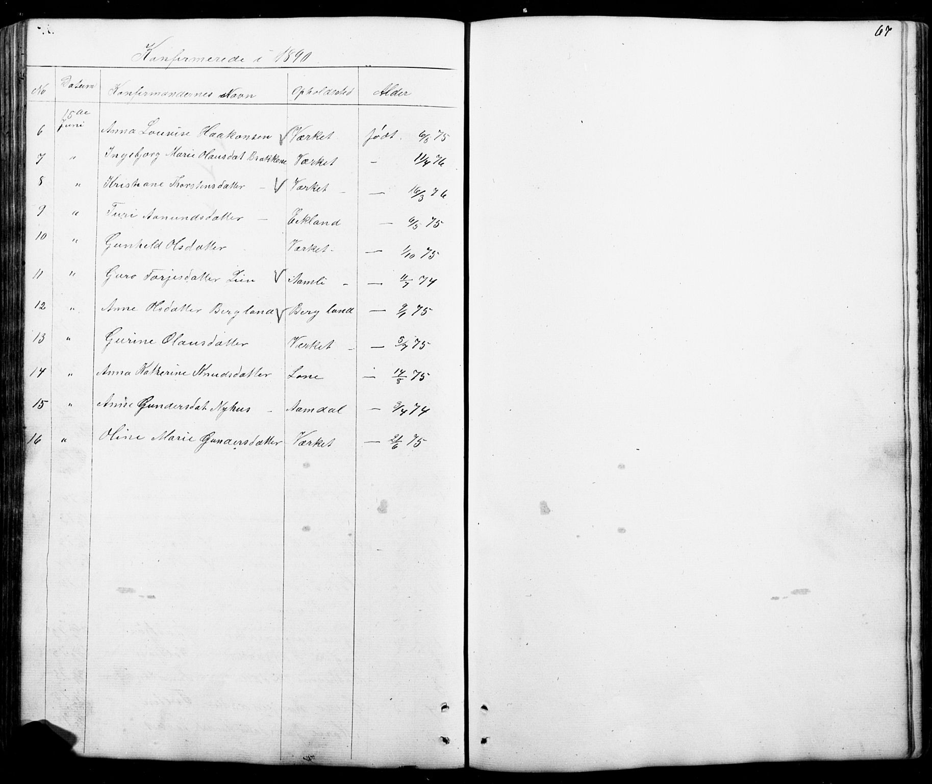Mo kirkebøker, SAKO/A-286/G/Gb/L0002: Parish register (copy) no. II 2, 1851-1890, p. 67