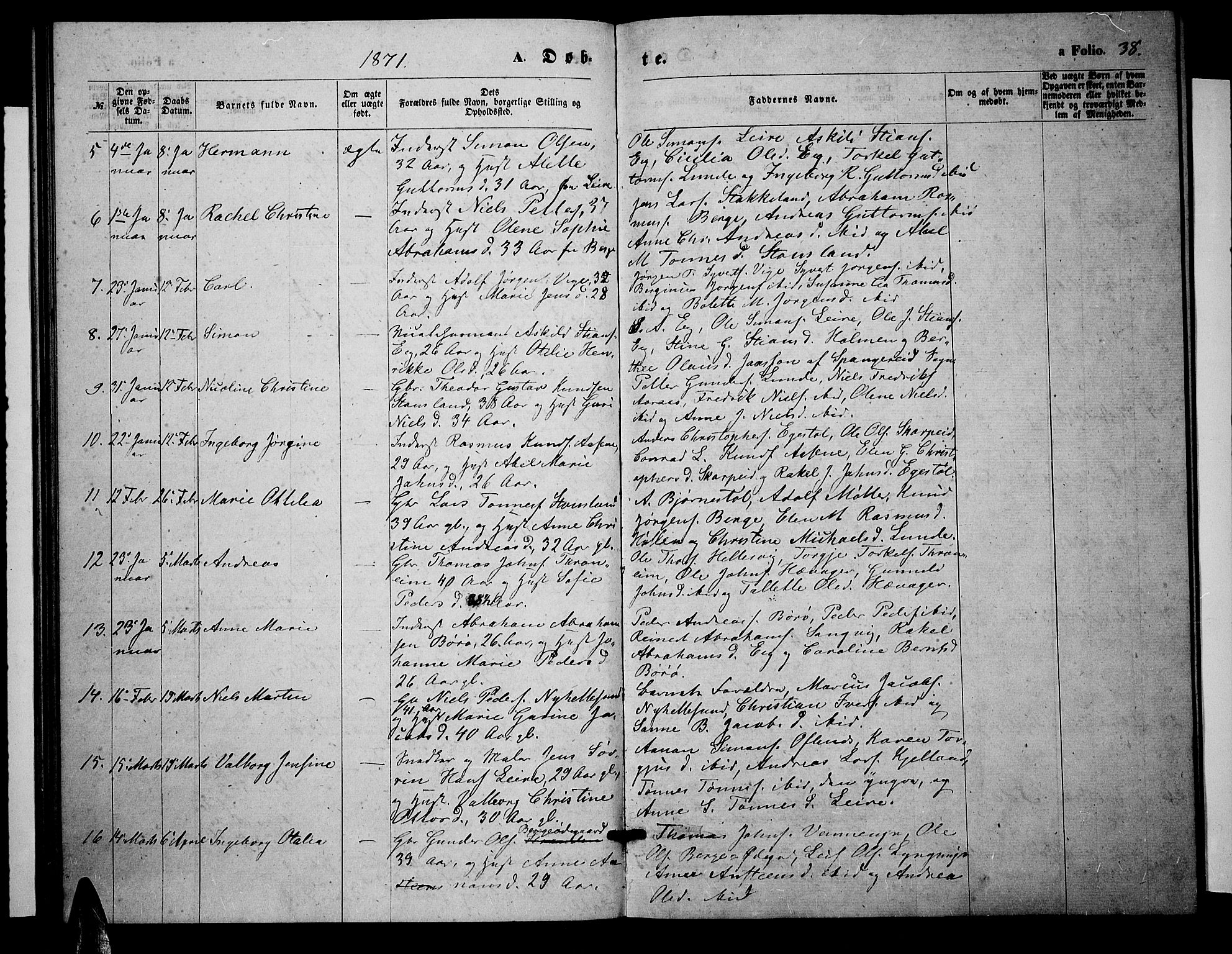 Søgne sokneprestkontor, SAK/1111-0037/F/Fb/Fbb/L0004: Parish register (copy) no. B 4, 1864-1883, p. 38
