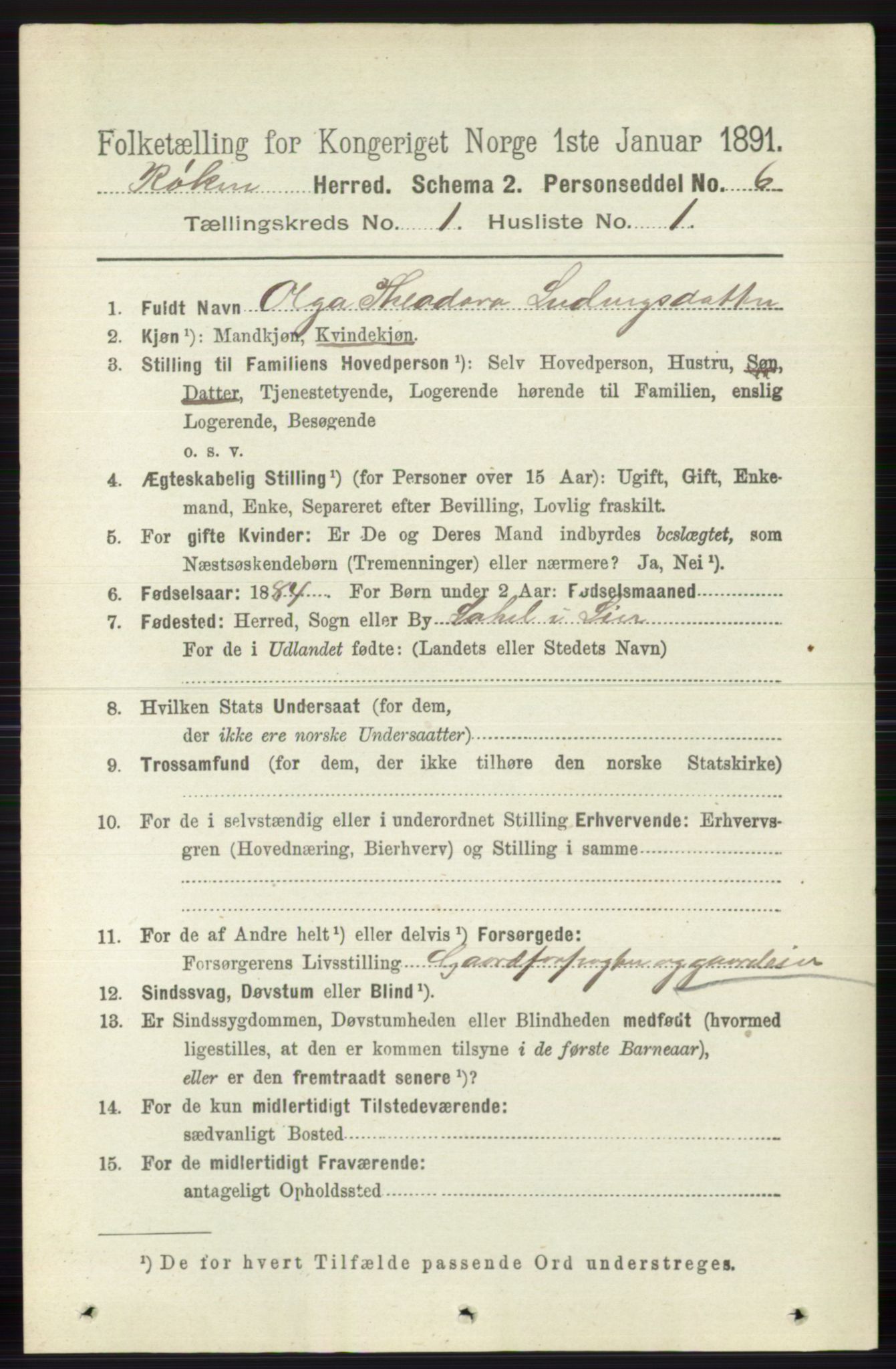 RA, 1891 census for 0627 Røyken, 1891, p. 88