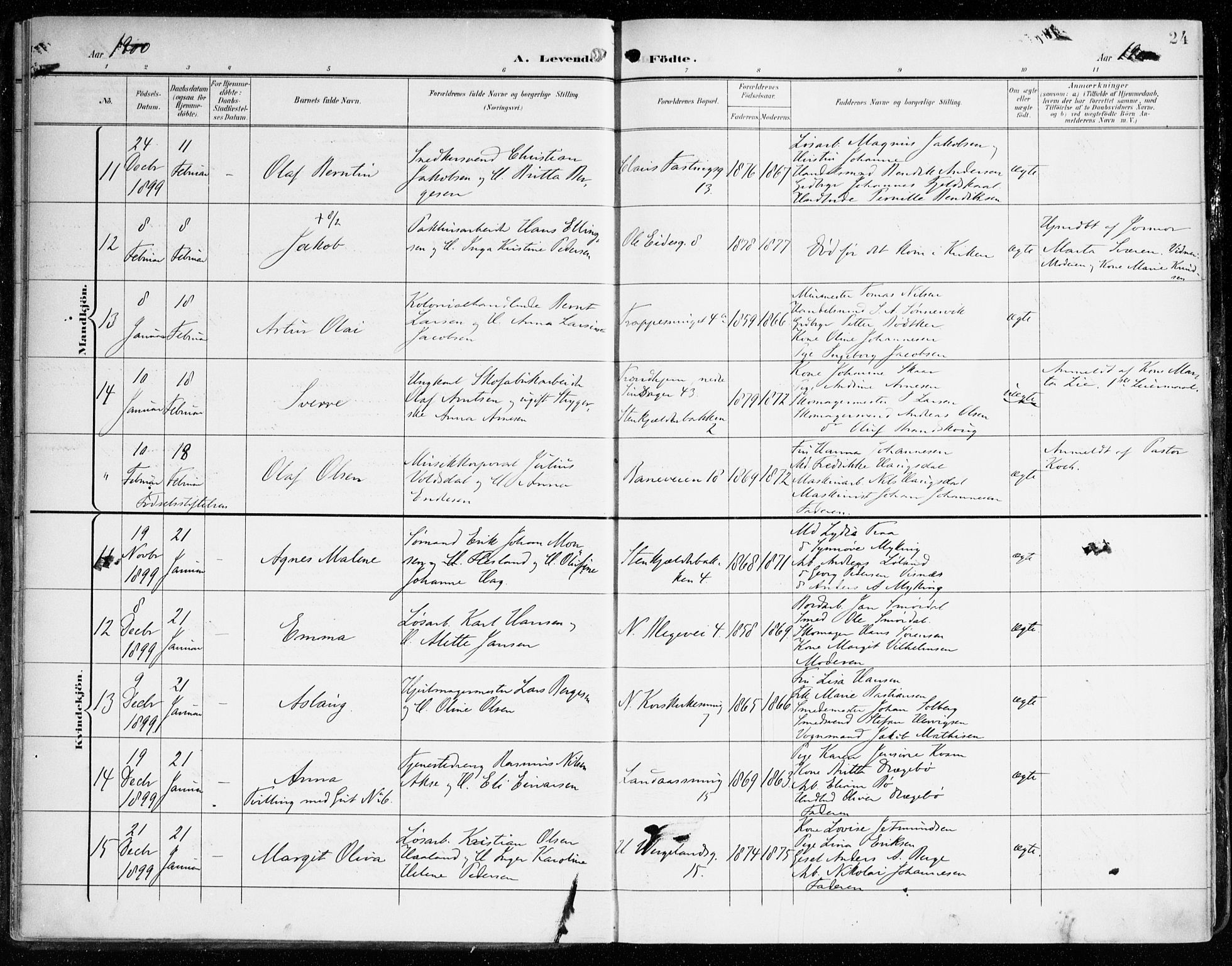 Korskirken sokneprestembete, AV/SAB-A-76101/H/Haa/L0023: Parish register (official) no. B 9, 1899-1908, p. 24