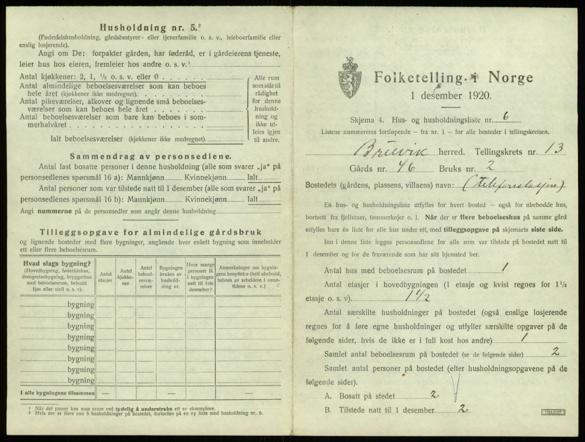 SAB, 1920 census for Bruvik, 1920, p. 893