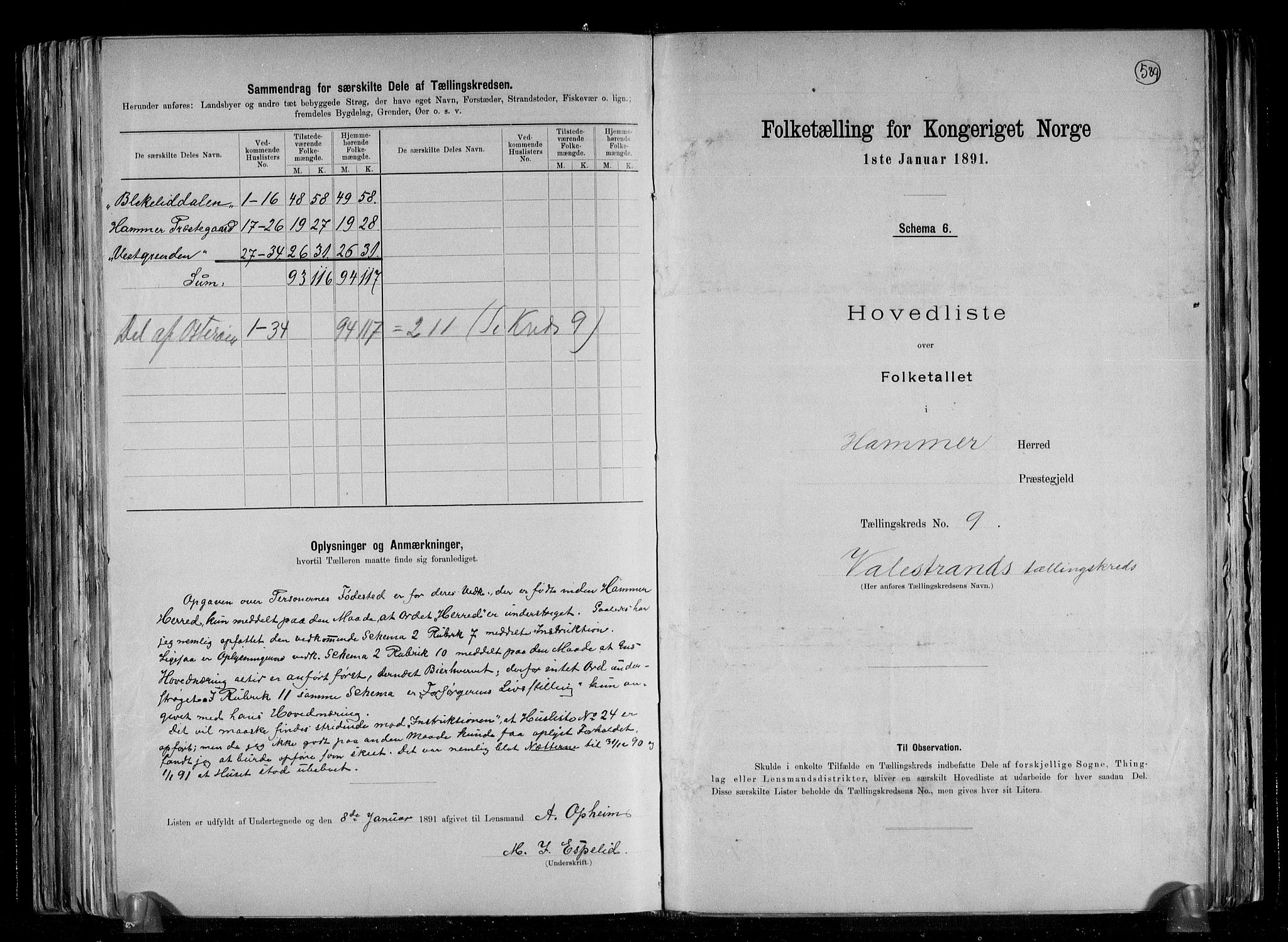 RA, 1891 census for 1254 Hamre, 1891, p. 23