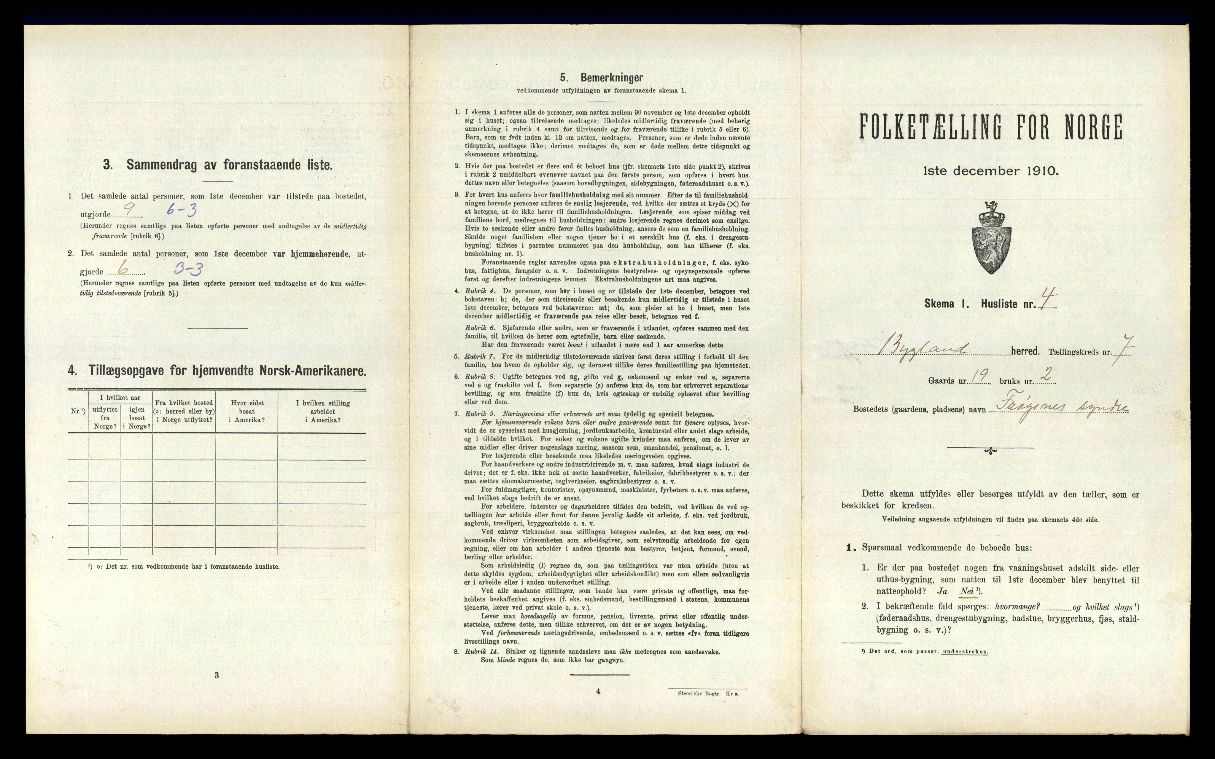 RA, 1910 census for Bygland, 1910, p. 485