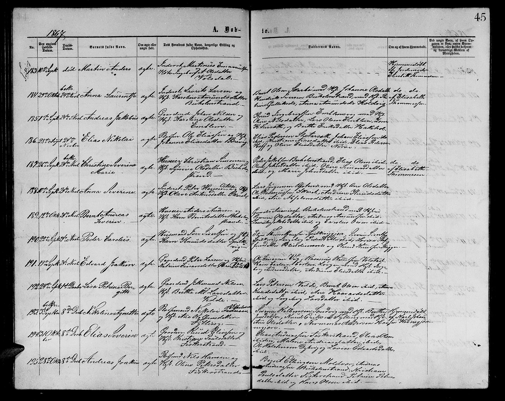Ministerialprotokoller, klokkerbøker og fødselsregistre - Møre og Romsdal, AV/SAT-A-1454/528/L0428: Parish register (copy) no. 528C09, 1864-1880, p. 45