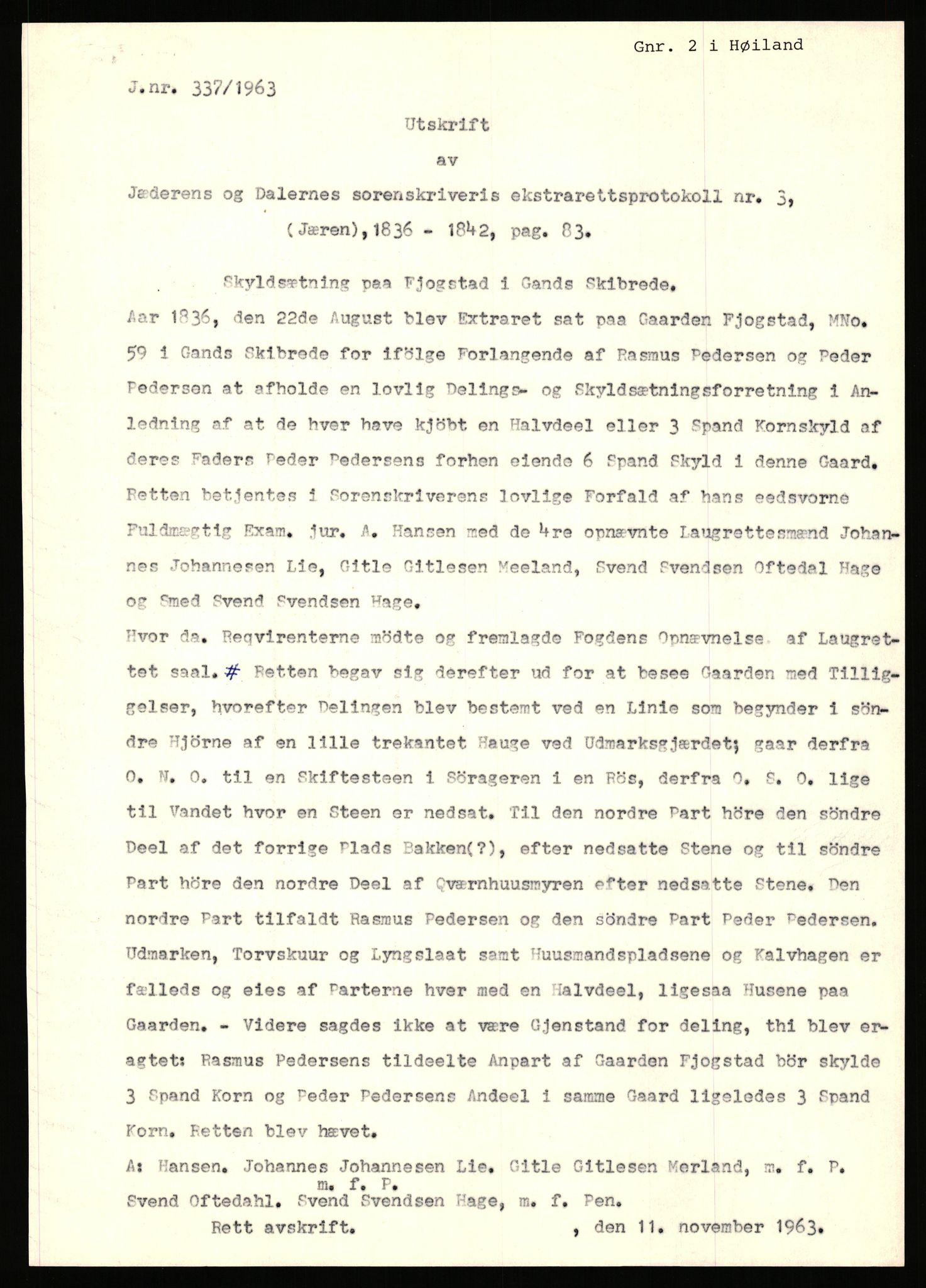 Statsarkivet i Stavanger, SAST/A-101971/03/Y/Yj/L0021: Avskrifter sortert etter gårdsnavn: Fiveland - Fosen, 1750-1930, p. 265