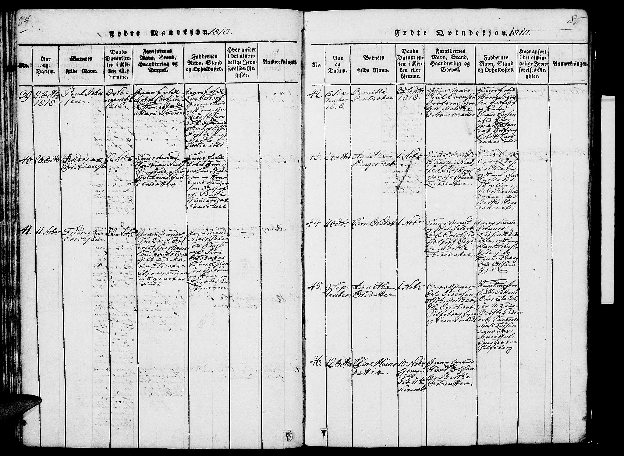 Nes prestekontor, Hedmark, SAH/PREST-020/L/La/L0003: Parish register (copy) no. 3, 1814-1831, p. 84-85