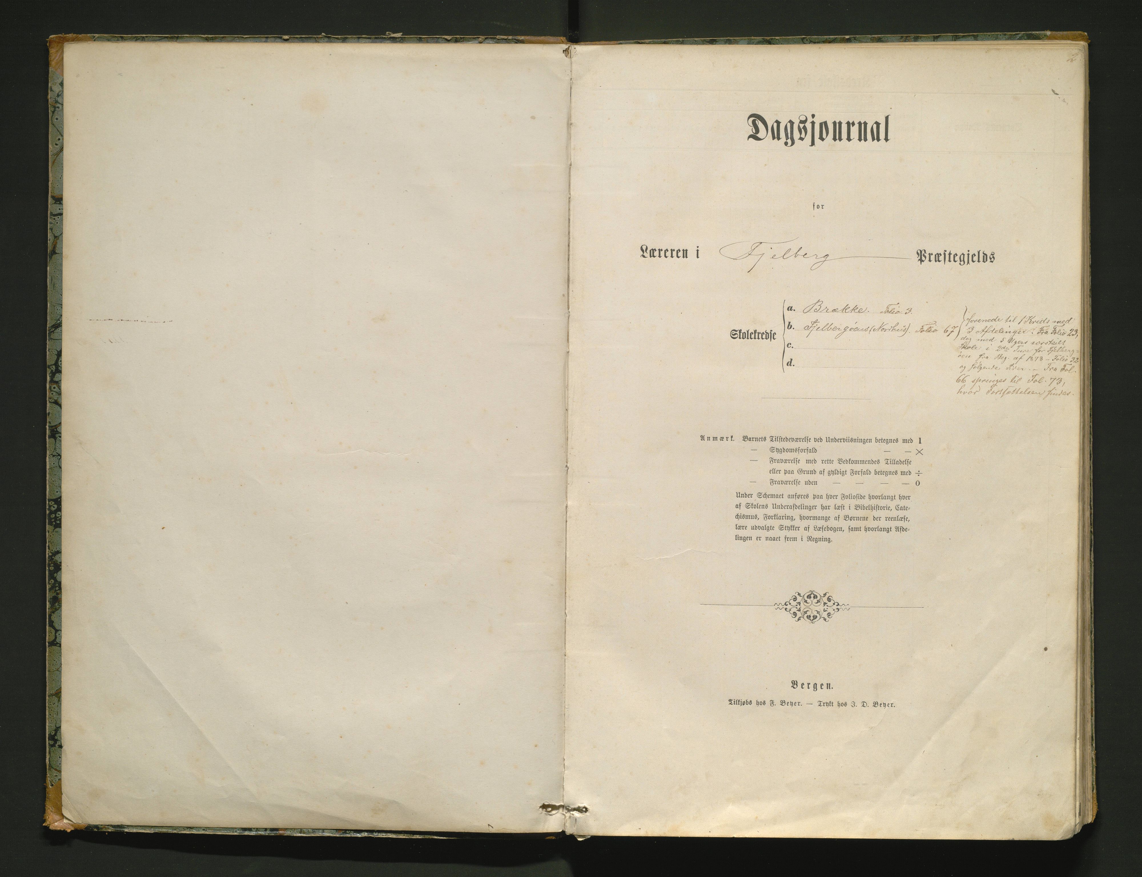 Fjelberg kommune. Barneskulane, IKAH/1213-231/G/Ga/L0005: Dagbok for Brekke og Fjelbergøens krinsar, 1873-1884